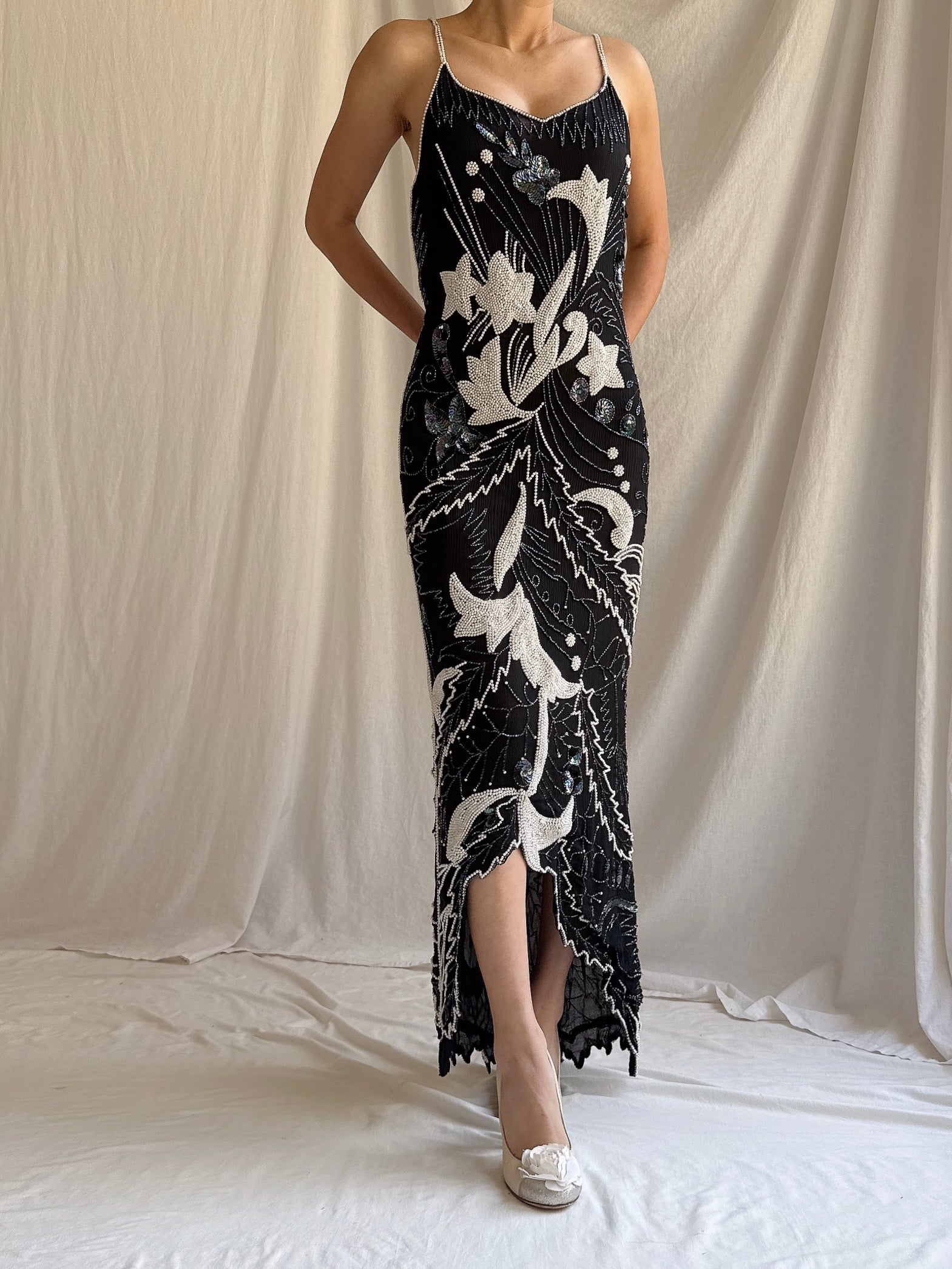 Vintage Silk Beaded Dress - S/M