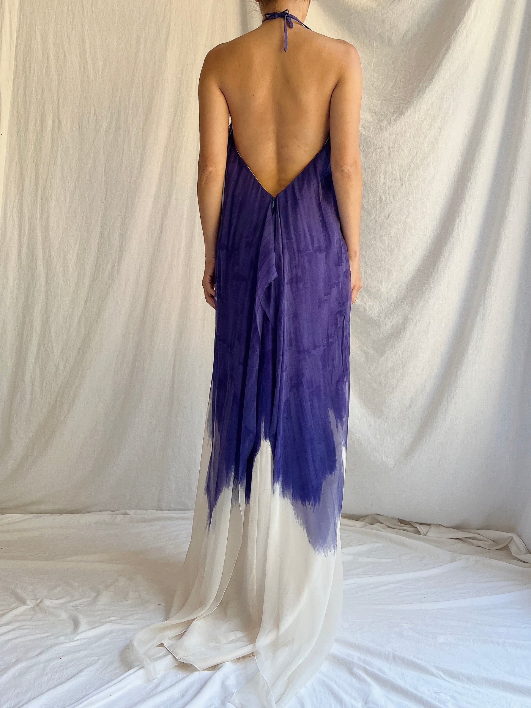 Vintage Silk Watercolor Halter Gown -  OSFM