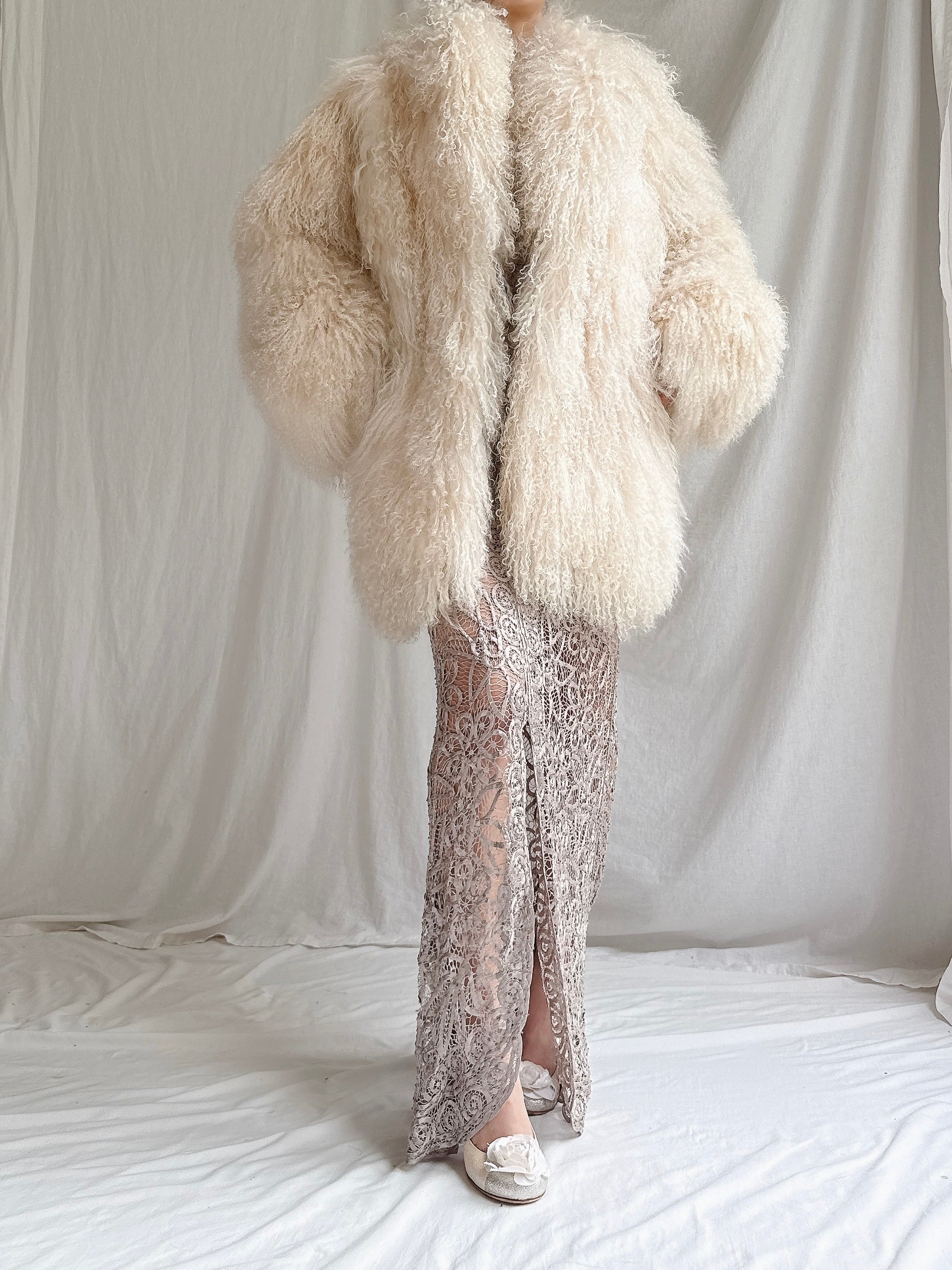 1970s Ivory Sheared Mongolian Lamb Coat - M