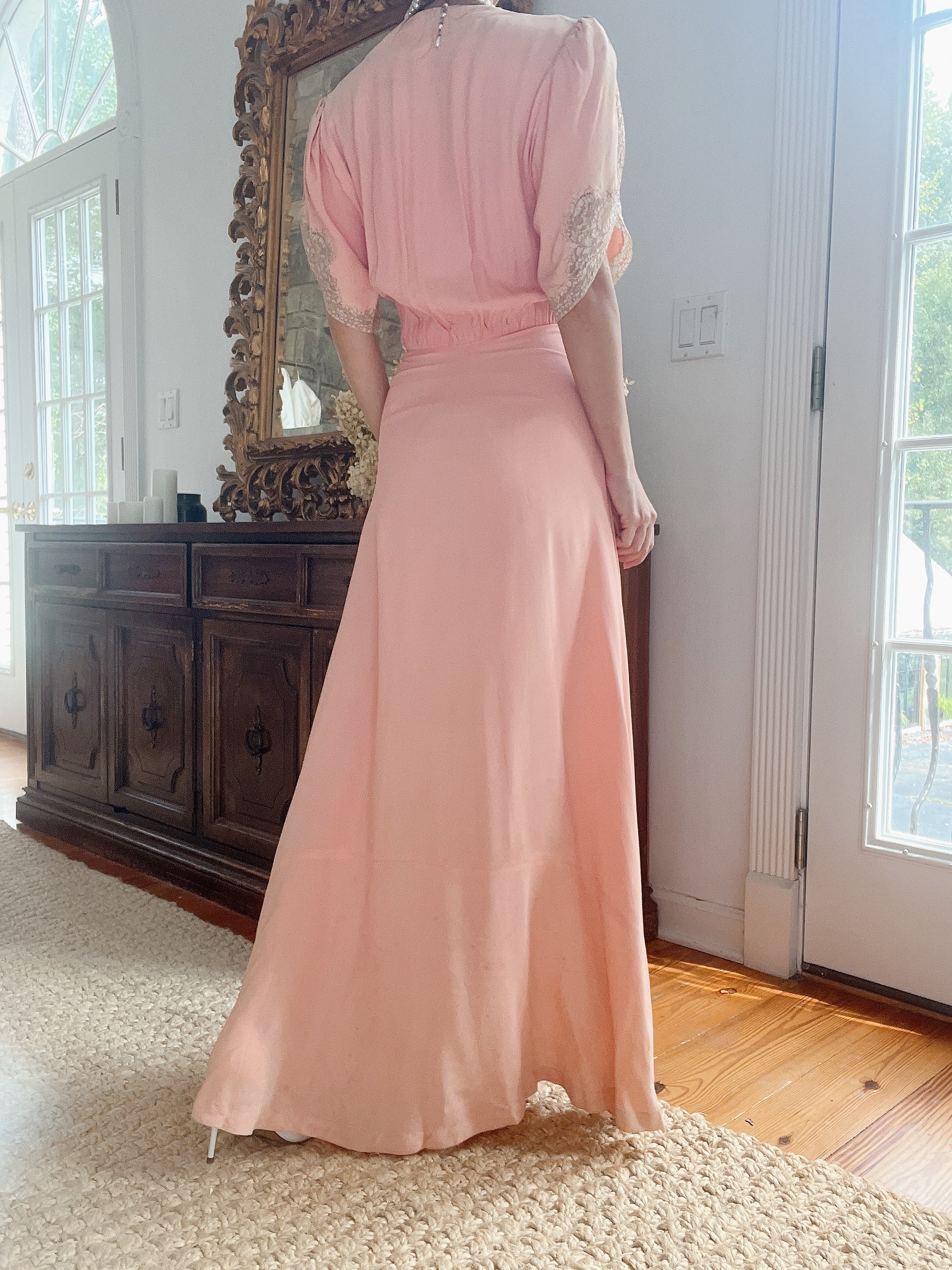 Reserved 1940s Pink Silk Crepe Dress - M/L | G O S S A M E R Reserved 1940s Pink Silk Crepe Dress - M/L | G O S S A M E R