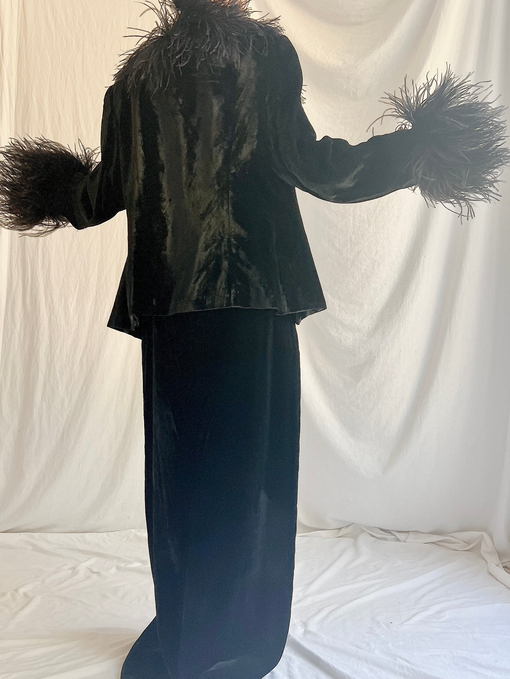 Vintage Ostrich Feather Velvet Jacket - M/L