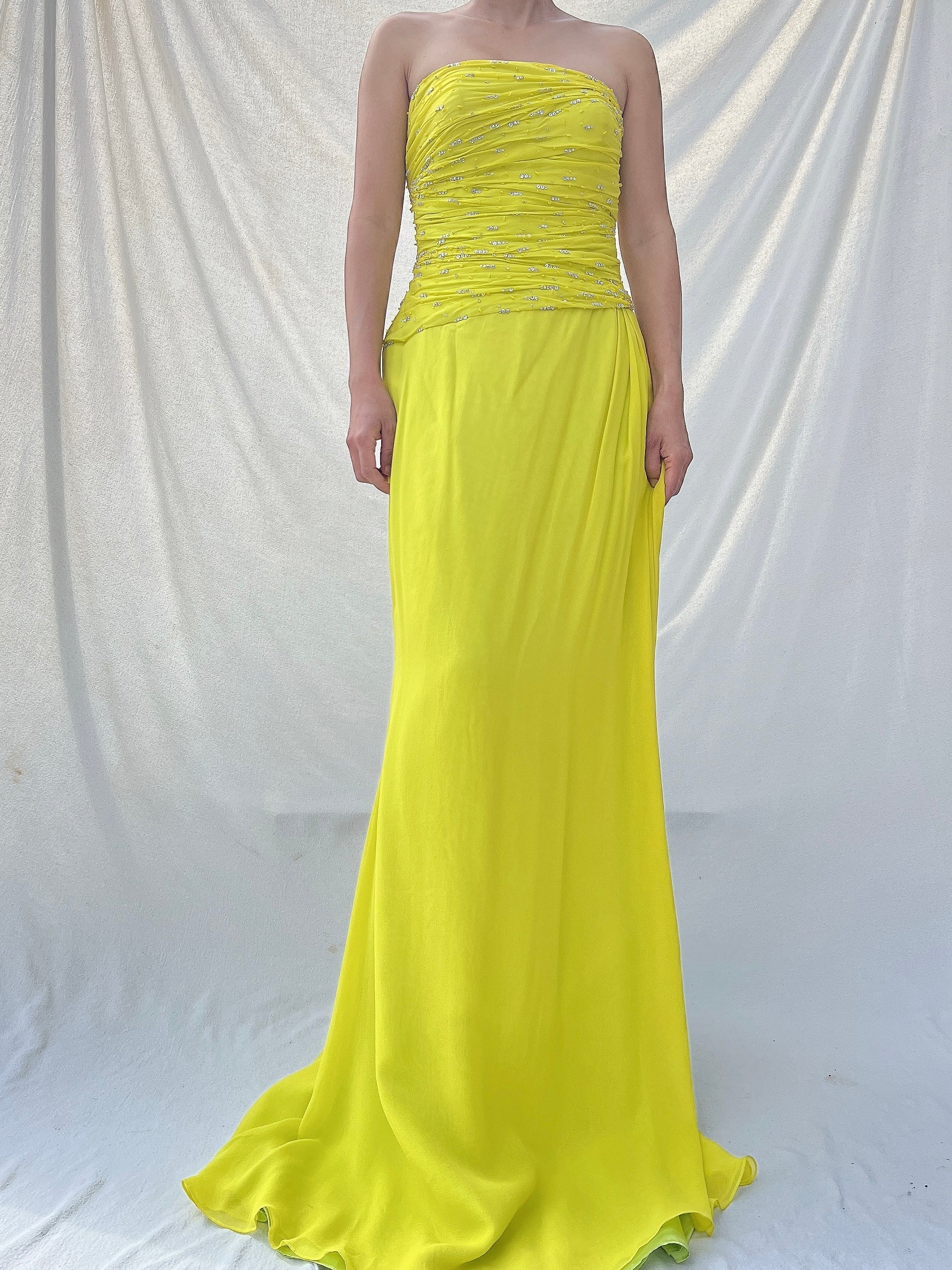 Vintage Chartreuse Silk Gown - M