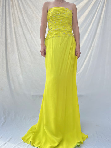 Vintage Chartreuse Silk Gown - M