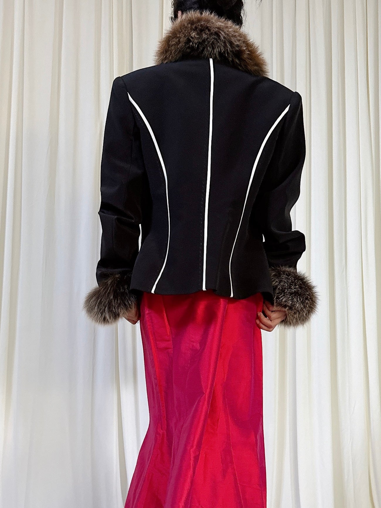 Vintage Musani Black Fox Fur Trimmed Jacket - Size 44