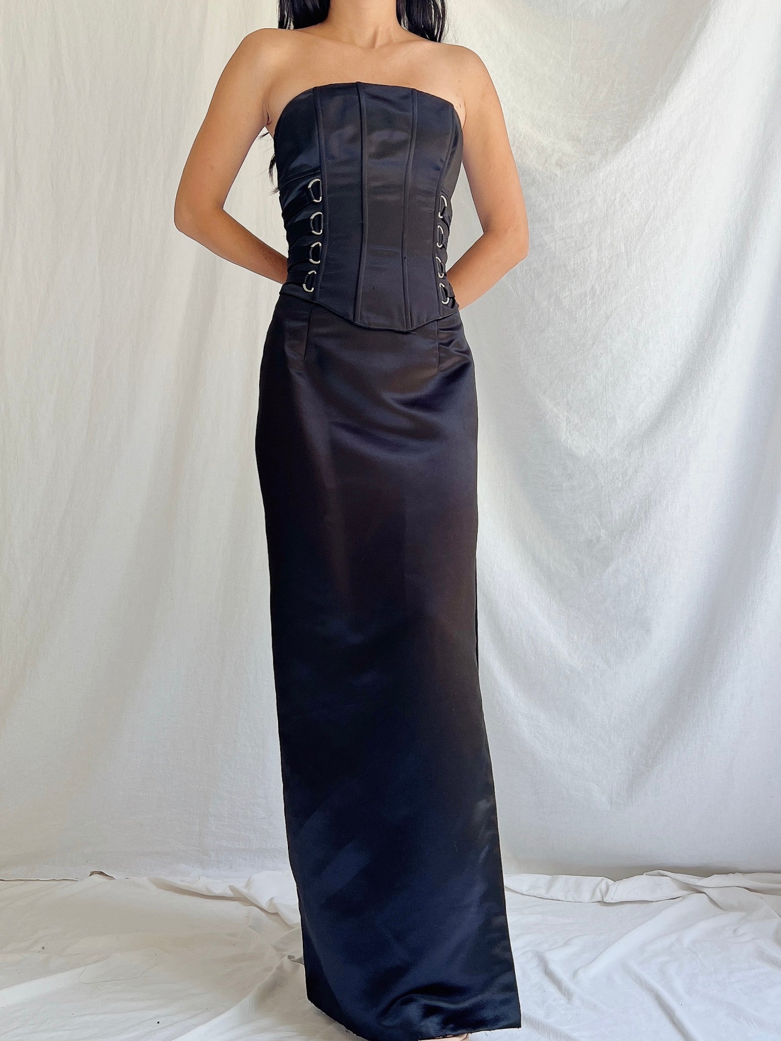 Vintage Satin Strapless Bustier Dress - XS