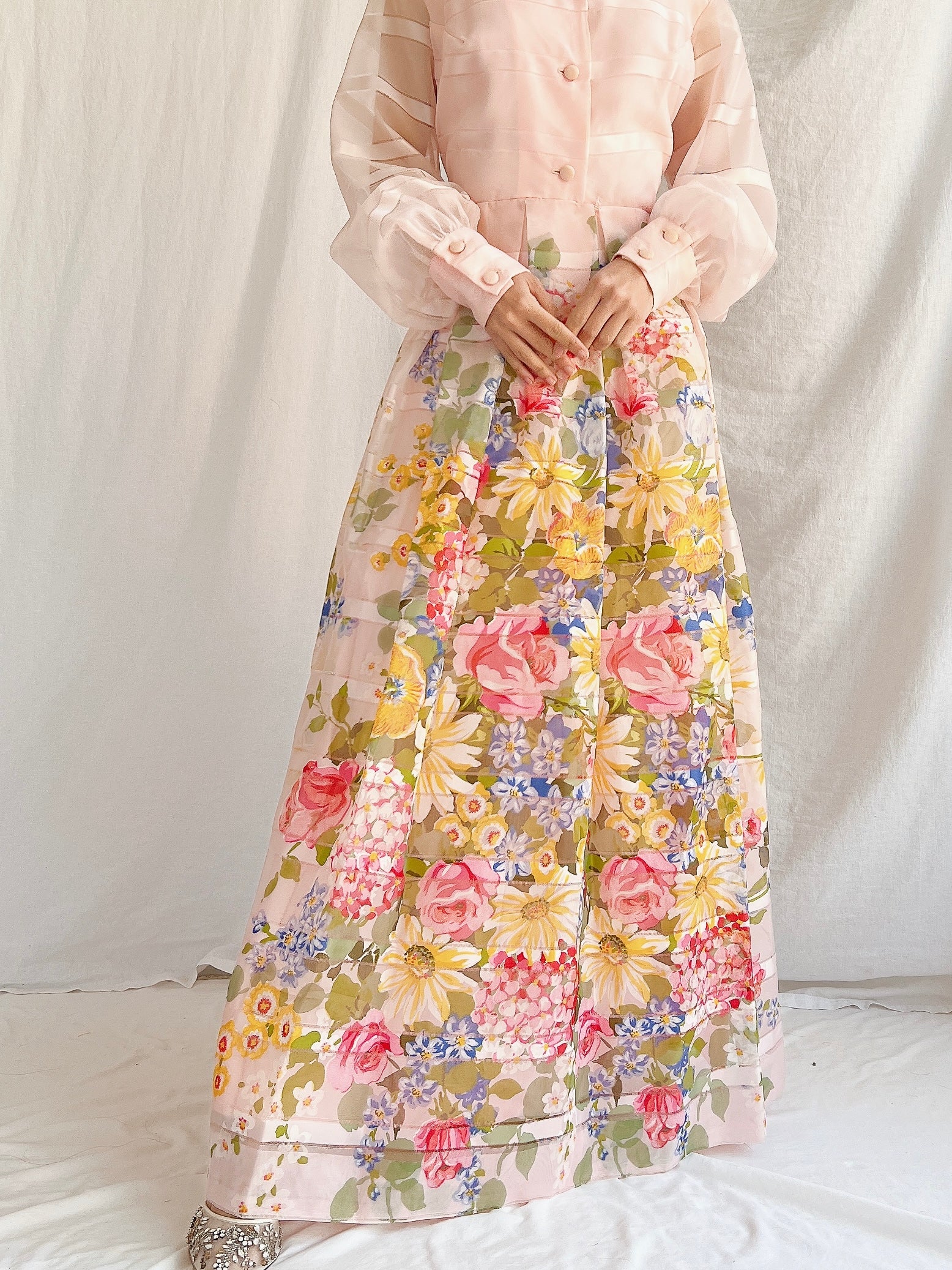 Vintage Pink Floral Dress - M