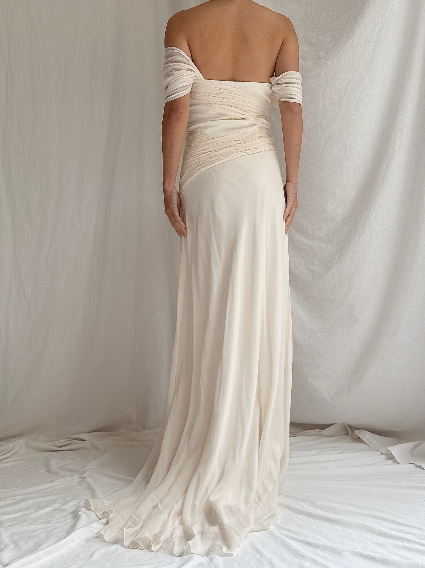 Vintage Silk Draped Shoulder Dress - M/L