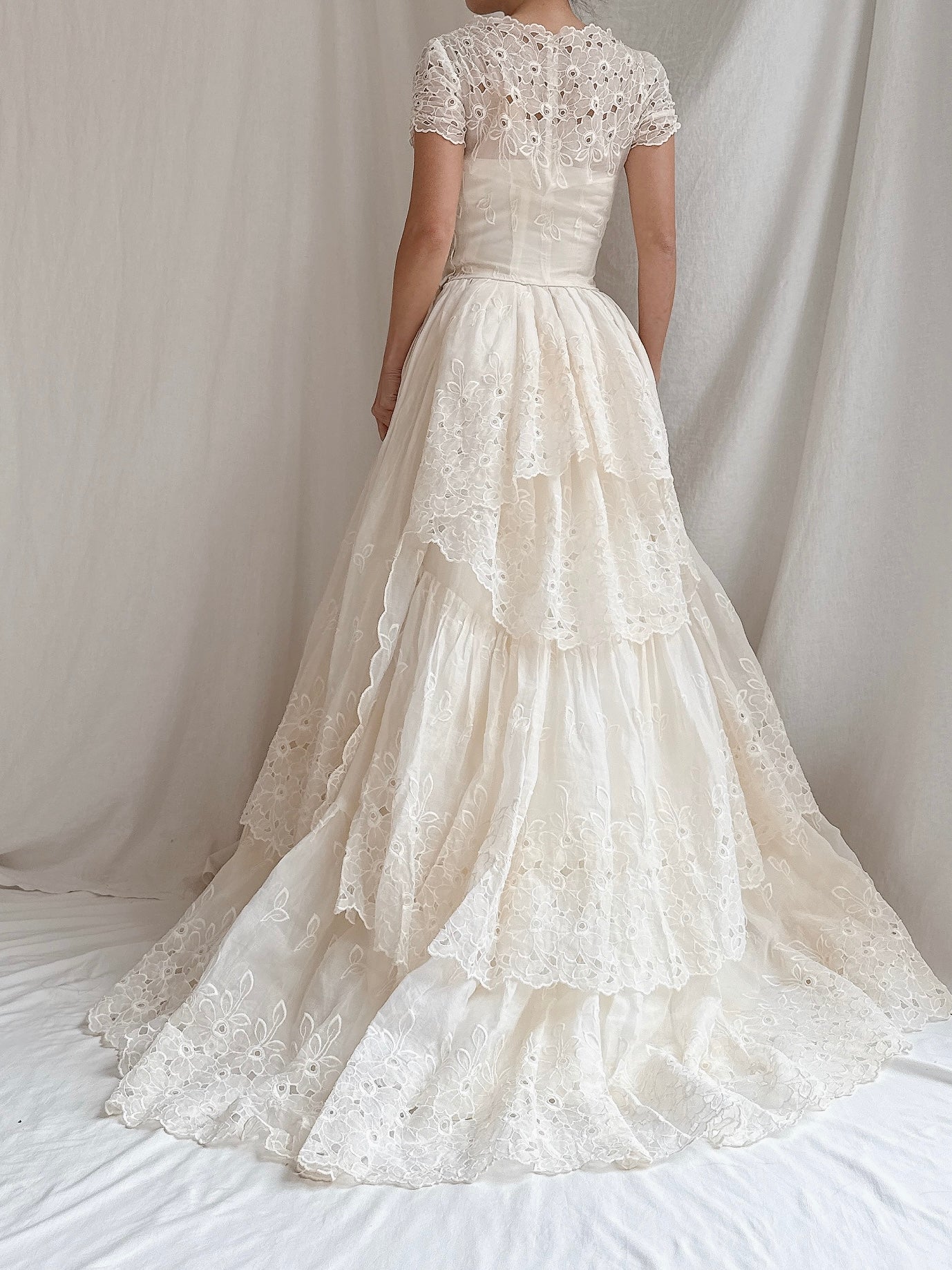 1950s Embroidered Organdy Dress - XS