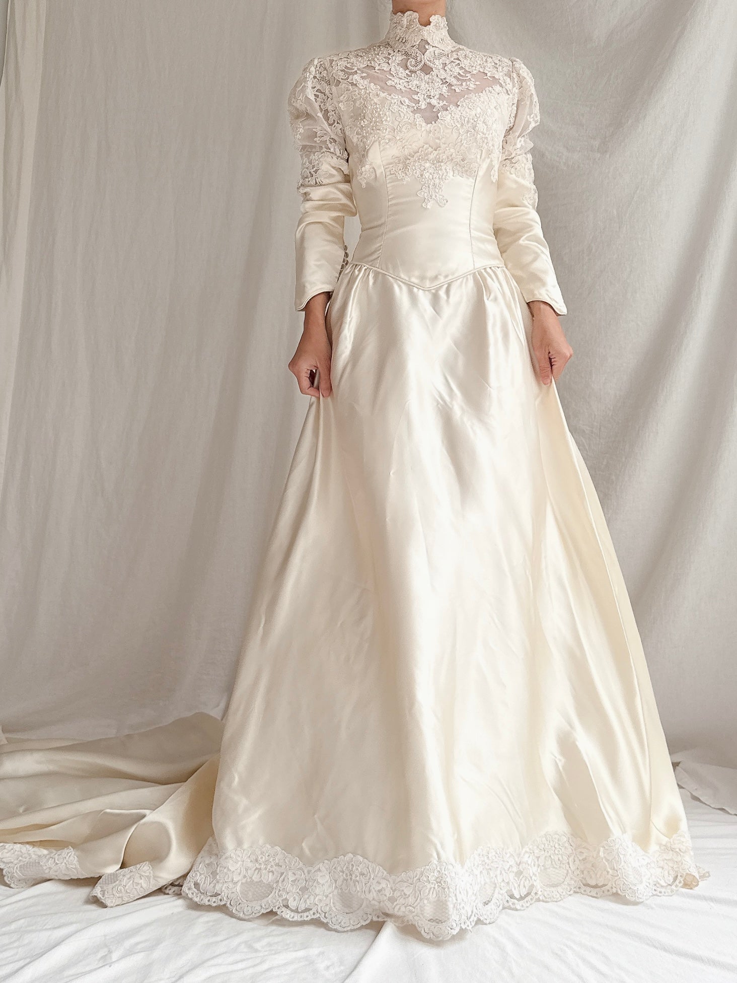 Vintage Satin Long Sleeve Dress - S