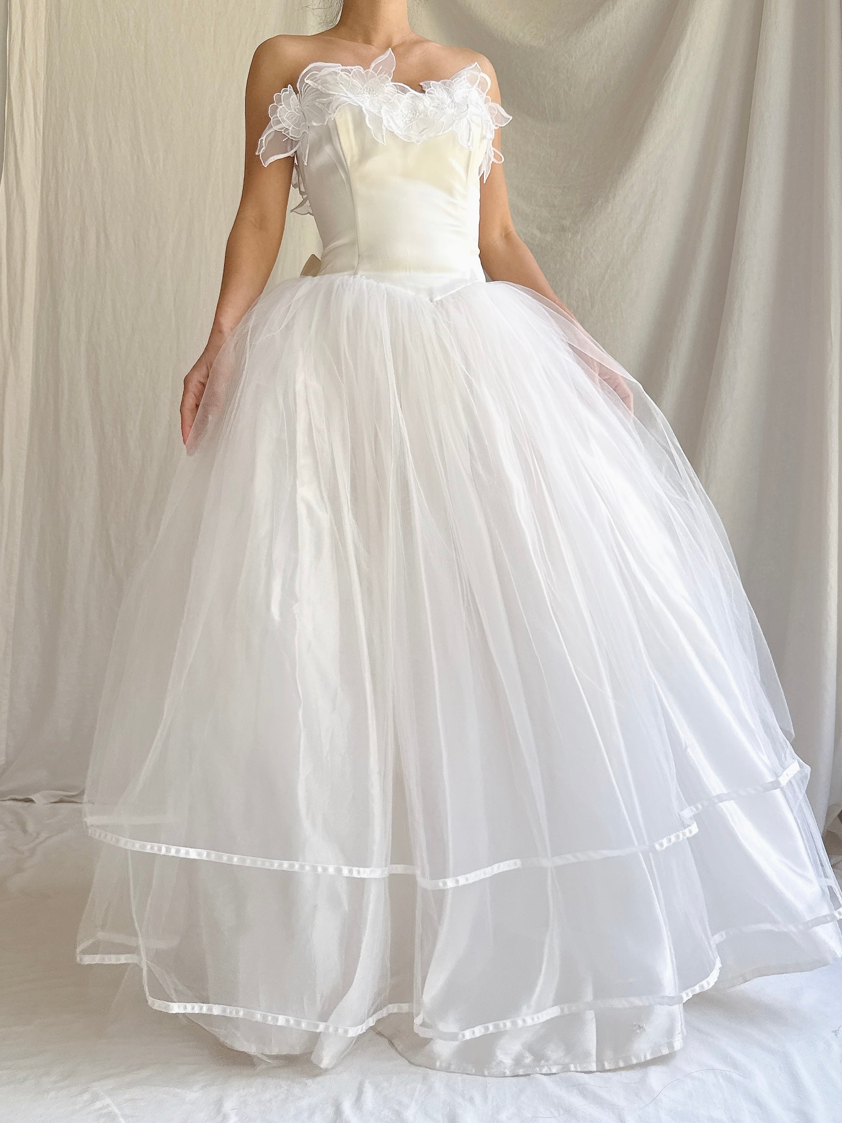 Vintage Strapless Applique Tulle Dress - S