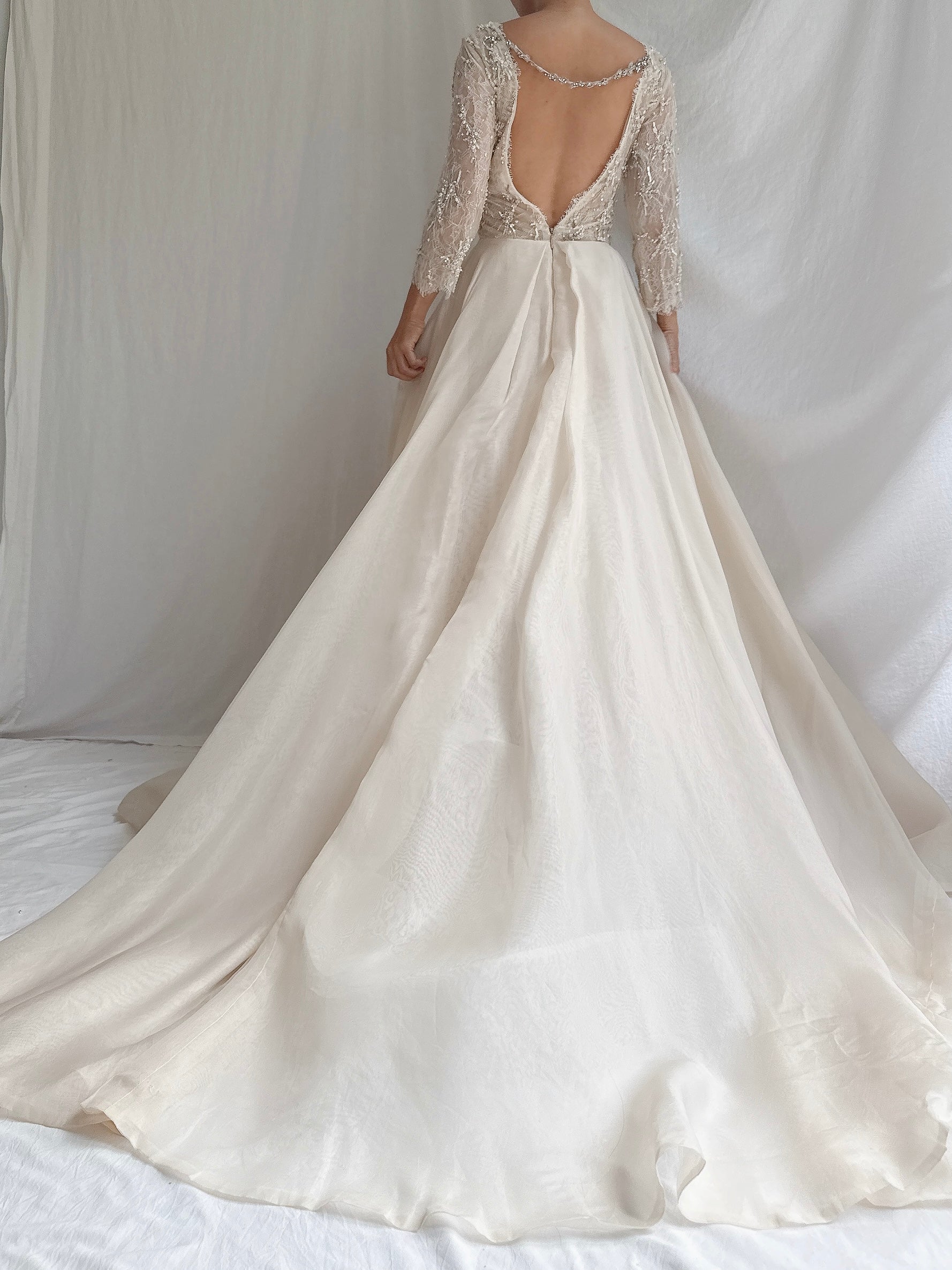 Vintage Monique Llhuilier Champagne Silk Organza Gown - M/6