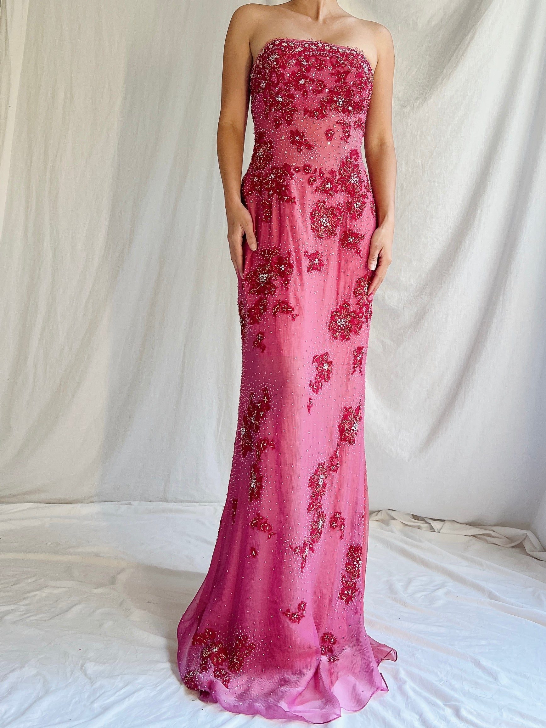 Vintage Silk Strapless Gown - M/L