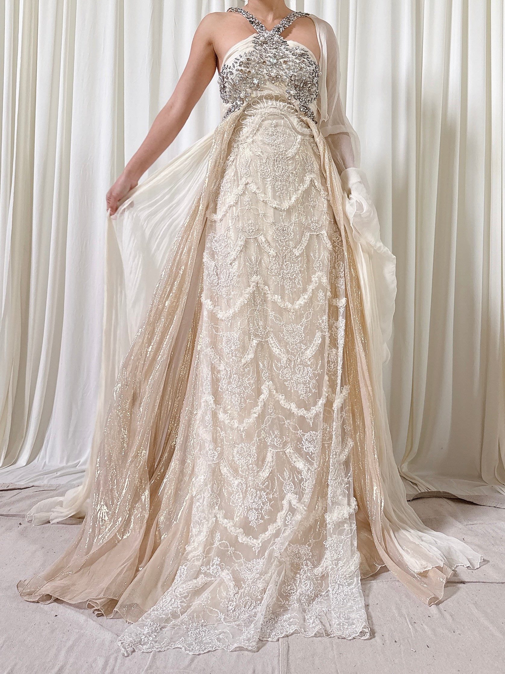 Vintage Silk Halter Beaded Dress - IT 44