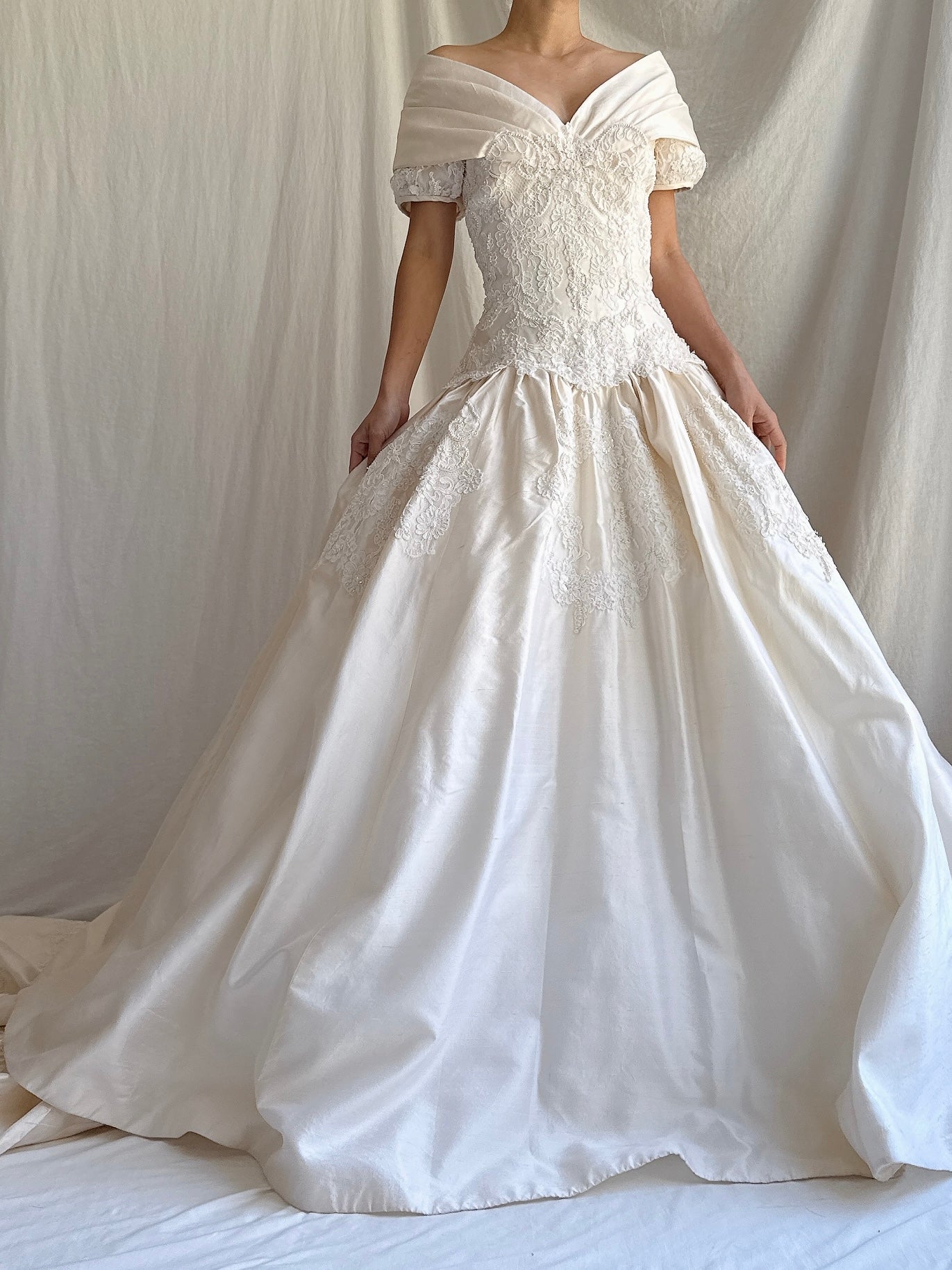 1980s Ron Lovece Silk Off-the-Shoulder Gown - S