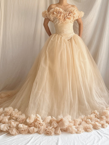 Nude Peach Tulle Flower Dress - S-L