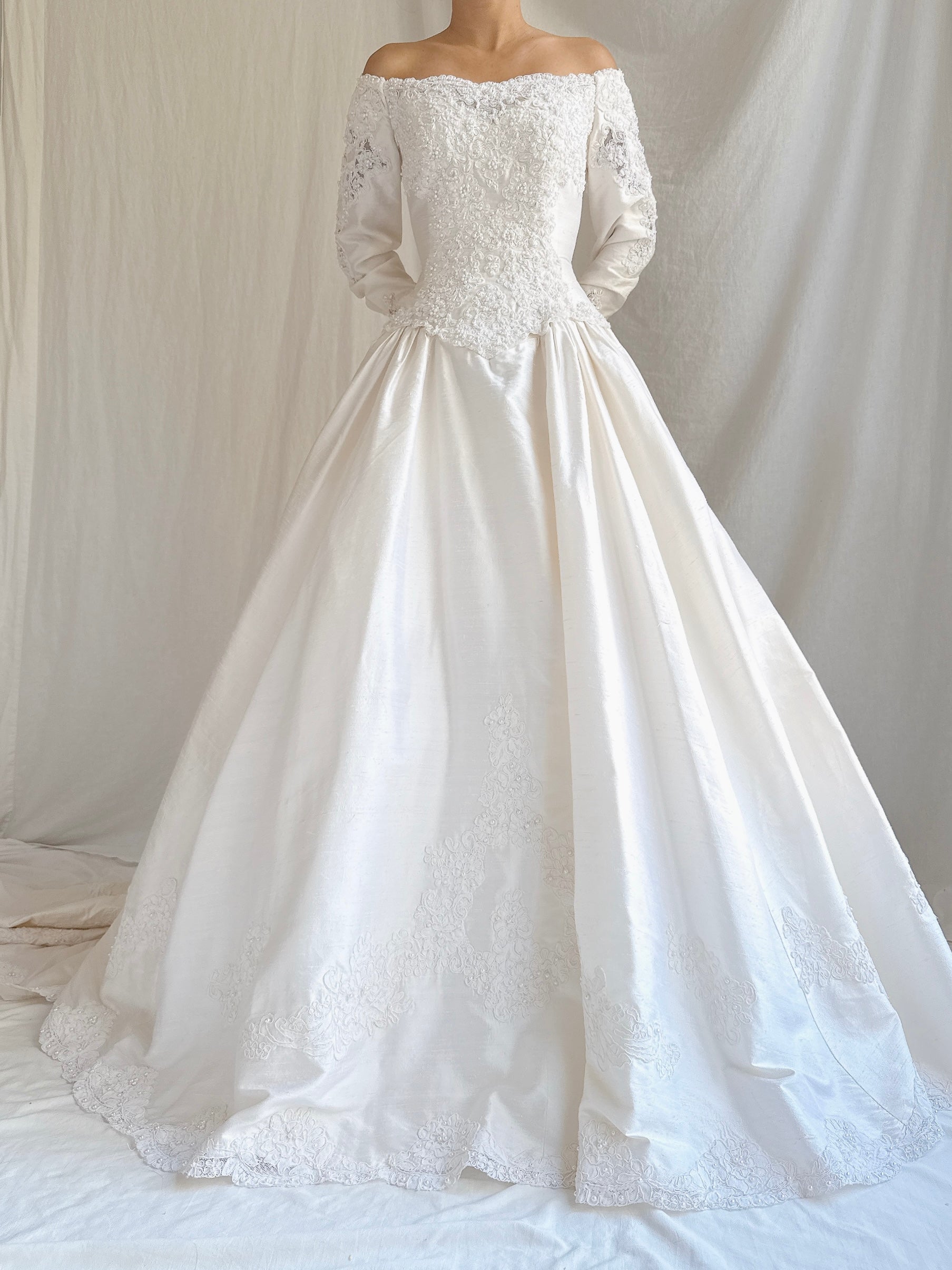 Vintage Long Sleeve Silk Gown - S