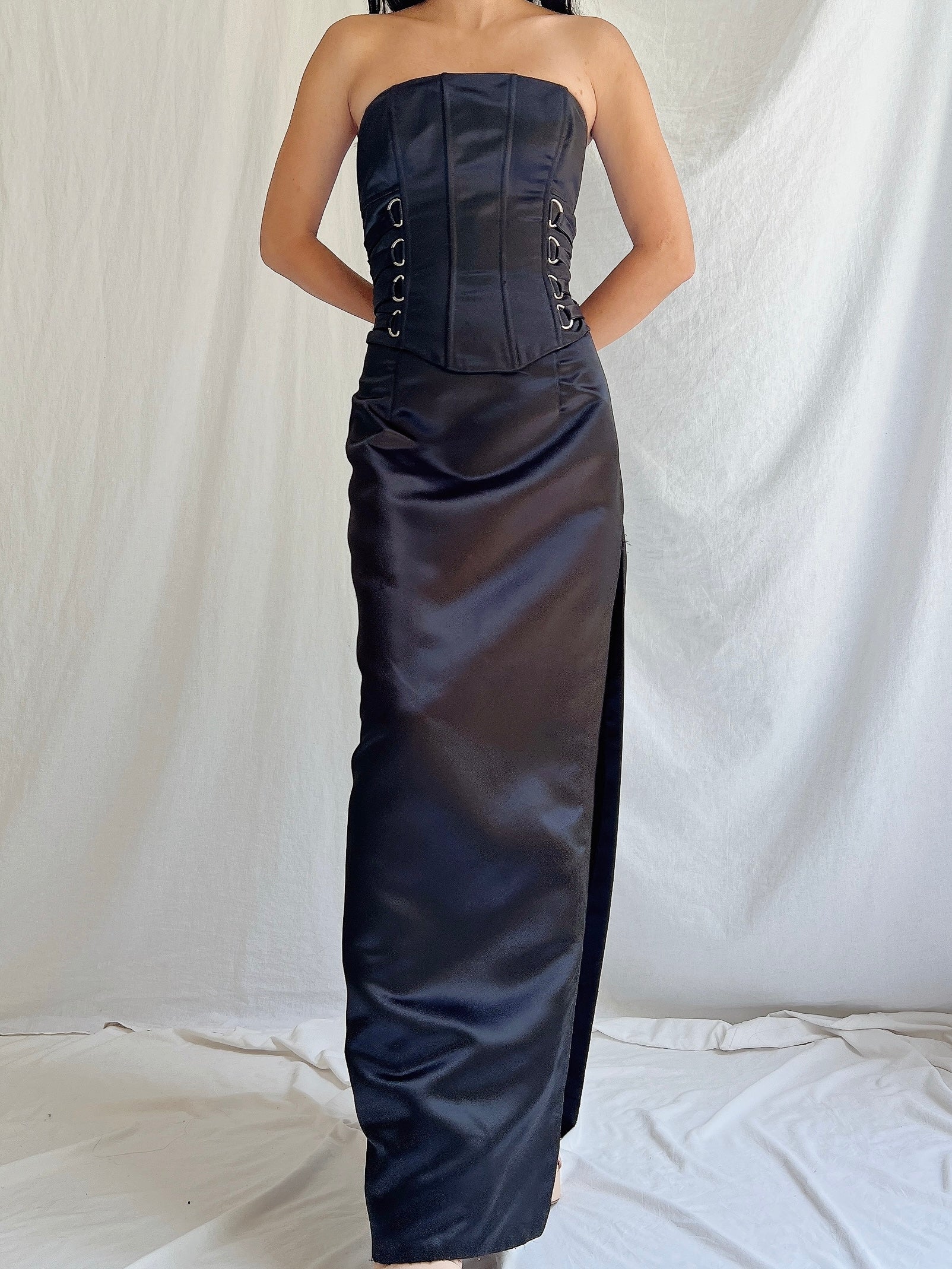 Vintage Satin Strapless Bustier Dress - XS