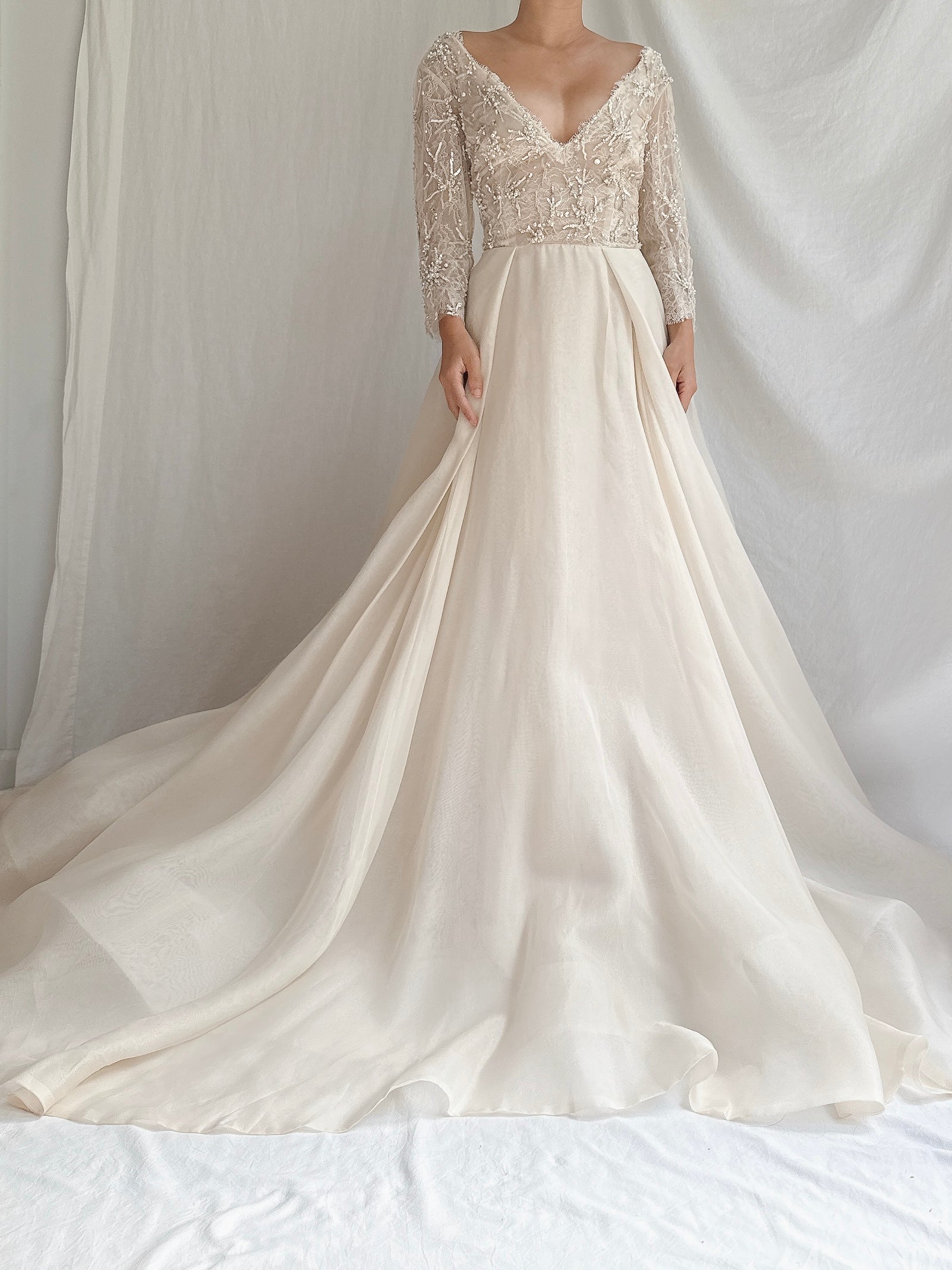 Vintage Monique Llhuilier Champagne Silk Organza Gown - M/6