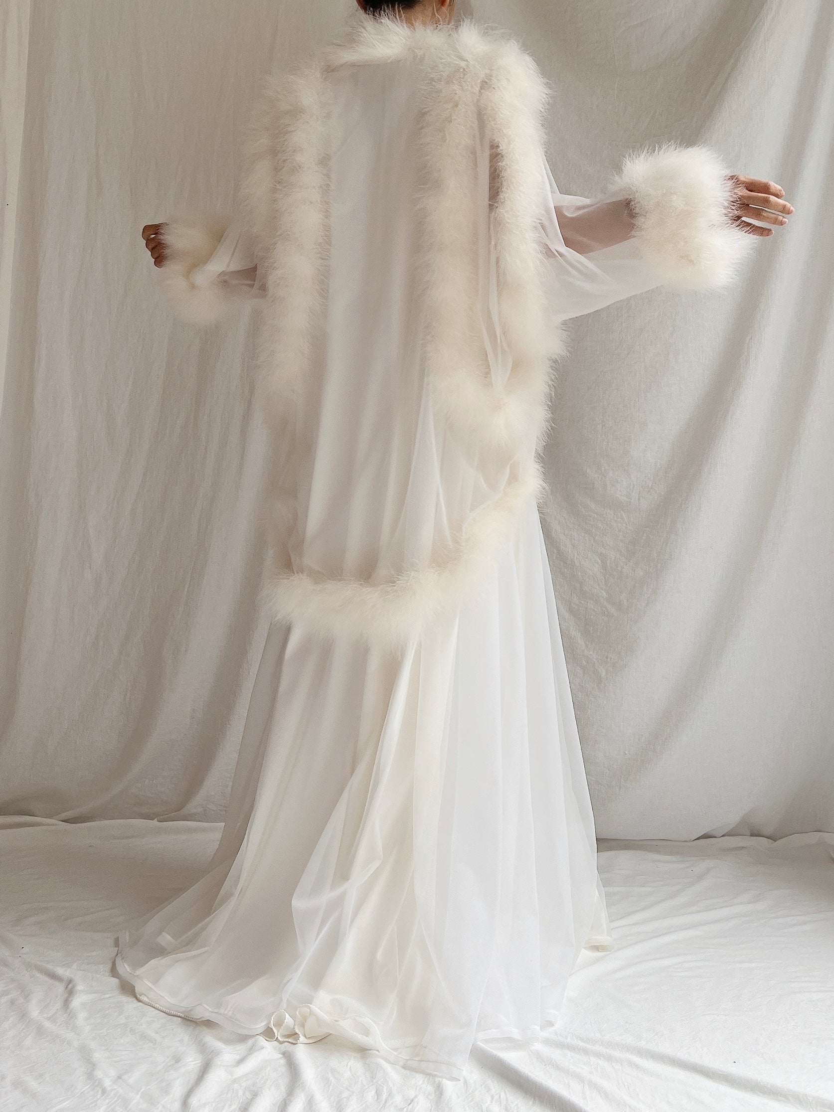 Vintage Sheer Marabou Feather Dressing Robe - OSFM