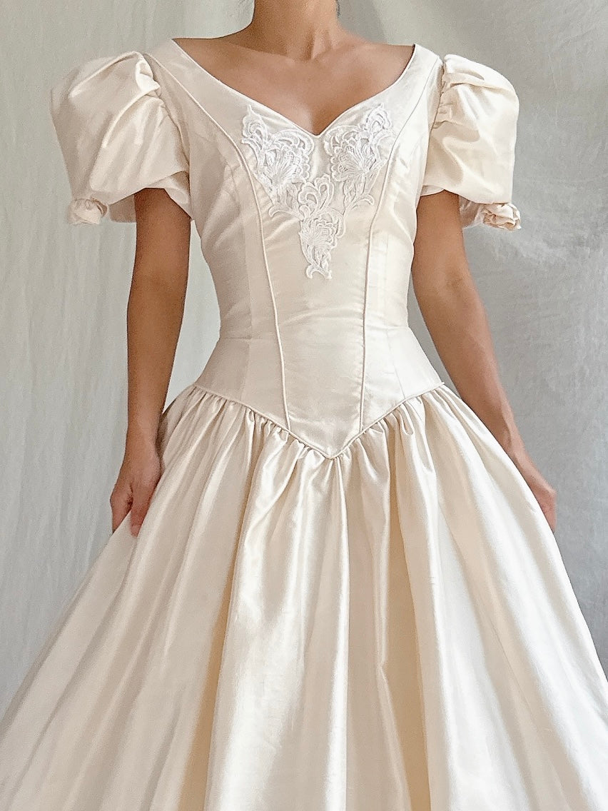 1990s Vintage Silk Puff Sleeve Gown - S/4