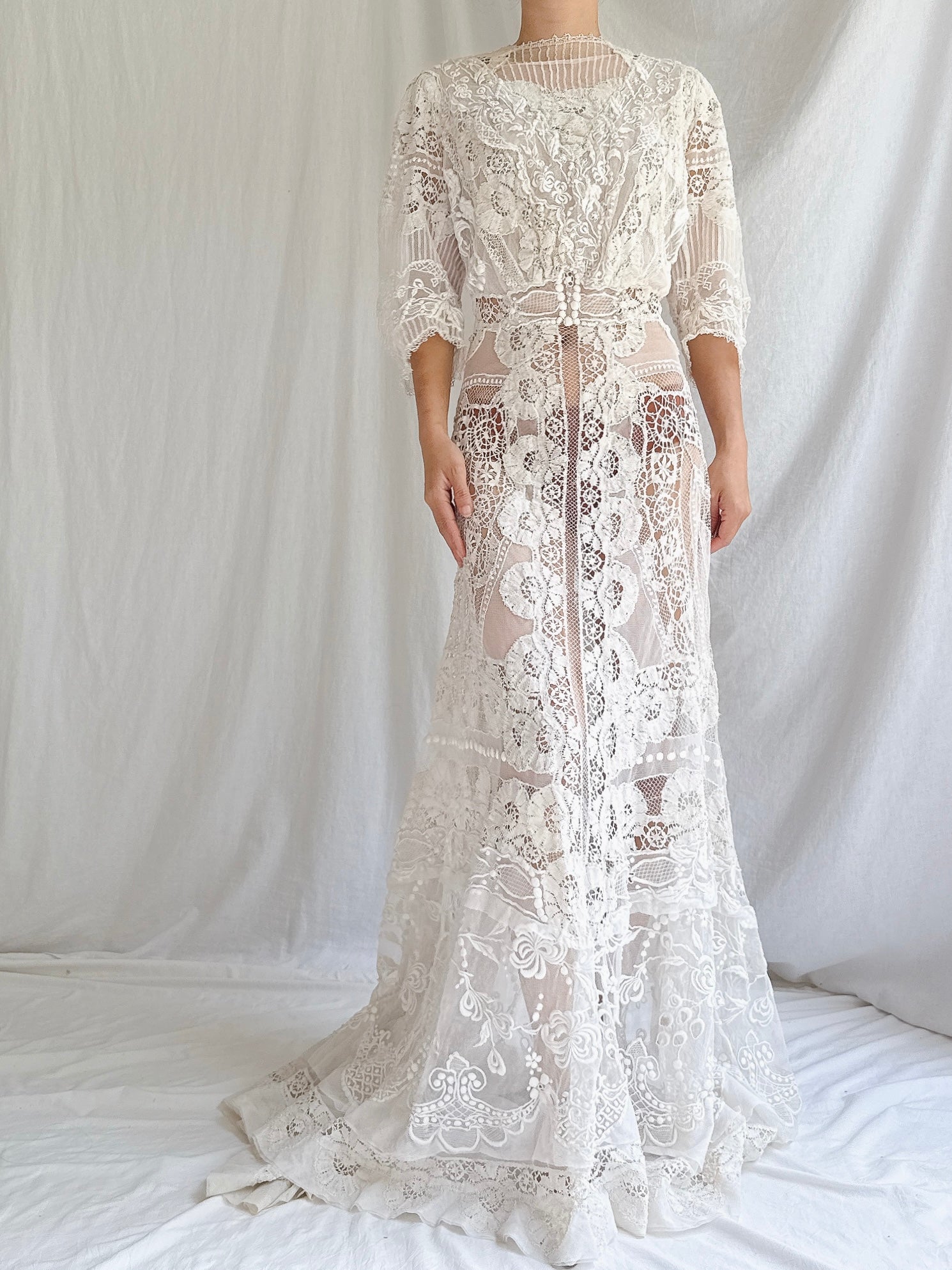 Antique Edwardian Lace Gown - S