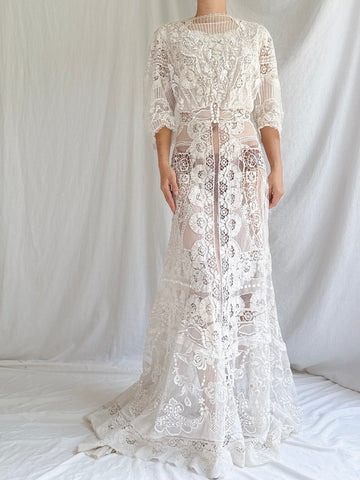 Antique Edwardian Lace Gown - S
