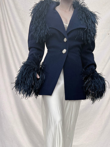 Vintage Navy Blue Feather Jacket