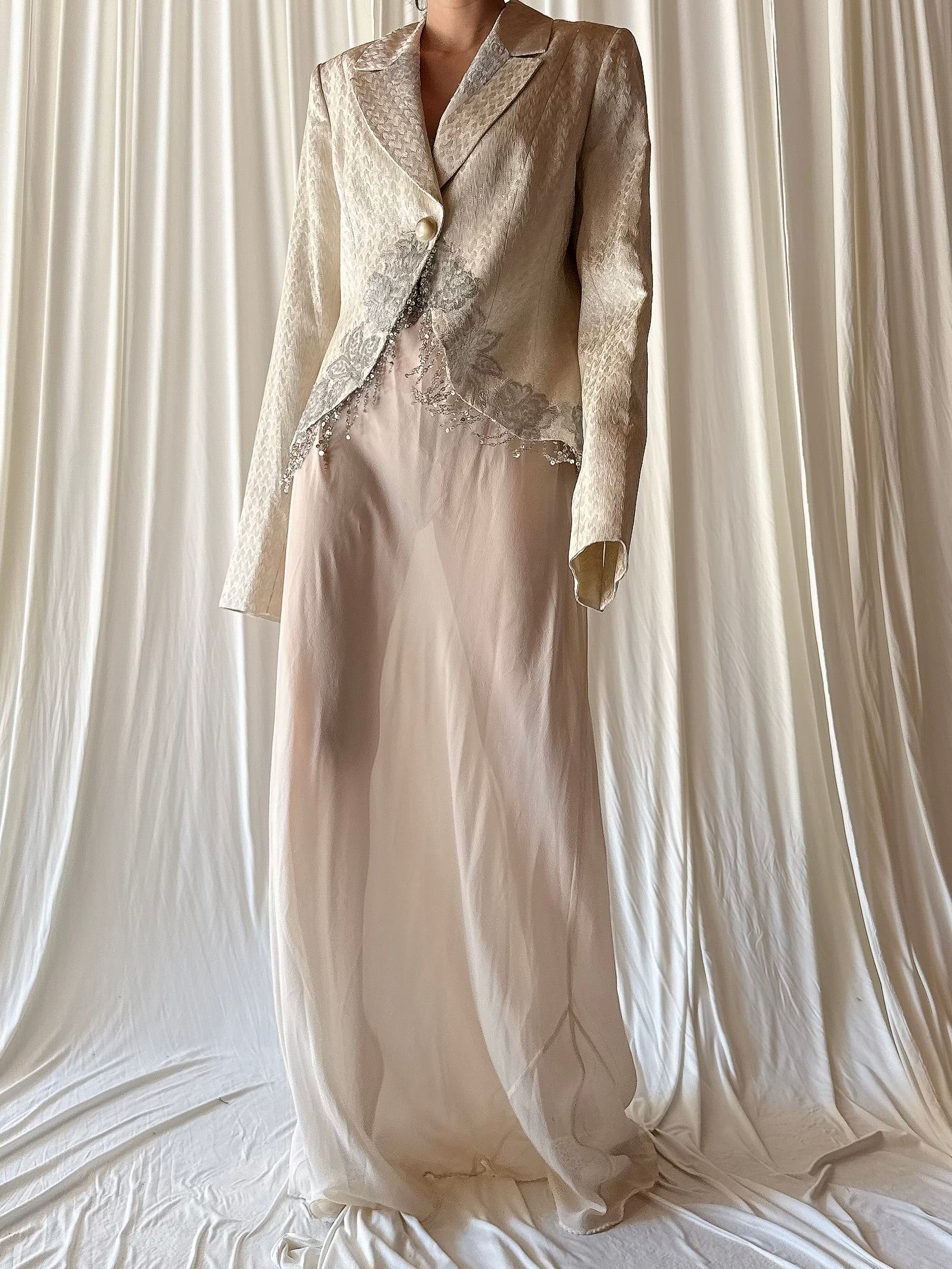 Vintage Terry Paris Beige Sequin Tassel Jacket - L