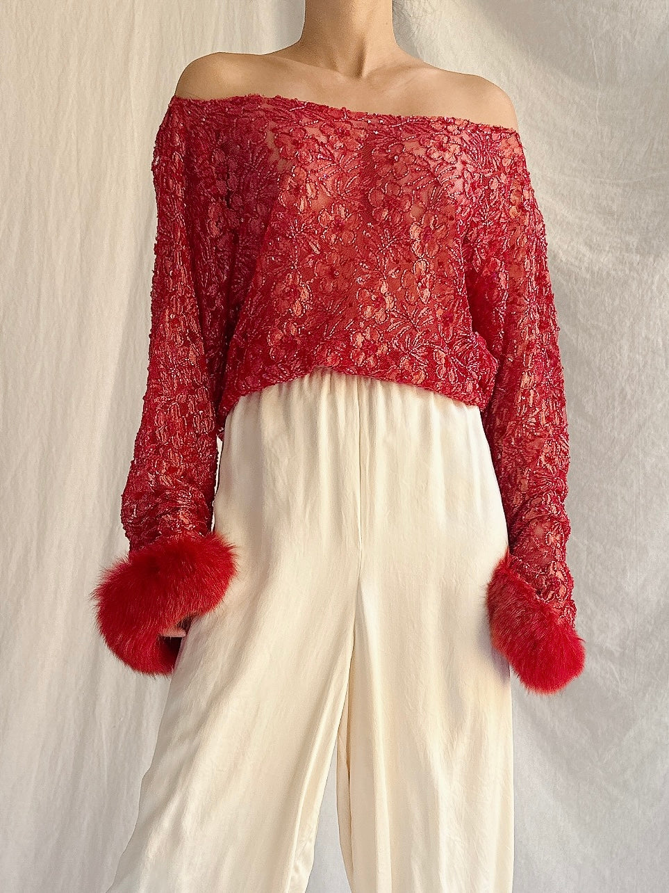 Vintage Lace Fox Fur Top - M/L