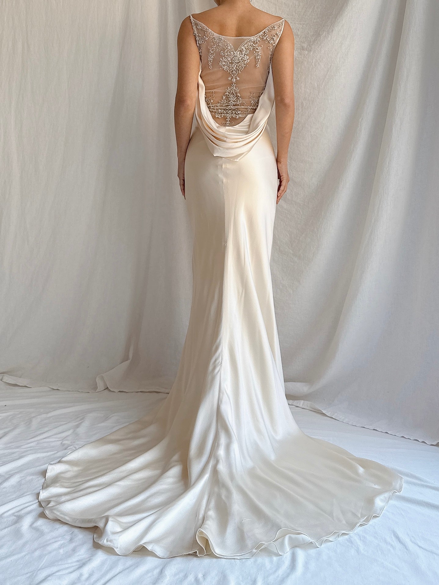 Vintage CB Couture Silk Cowl Back Gown - M/8