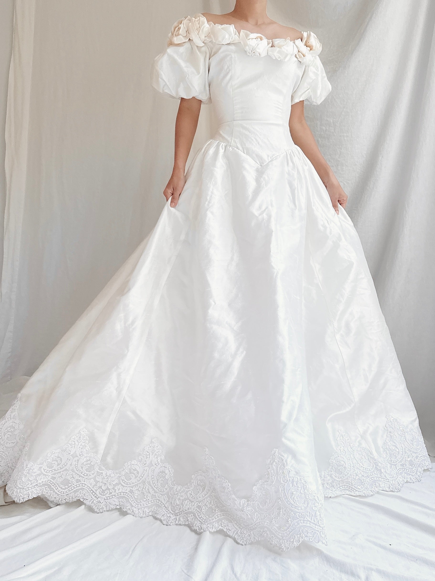 Vintage Raw Silk Off-the-Shoulder Gown - S