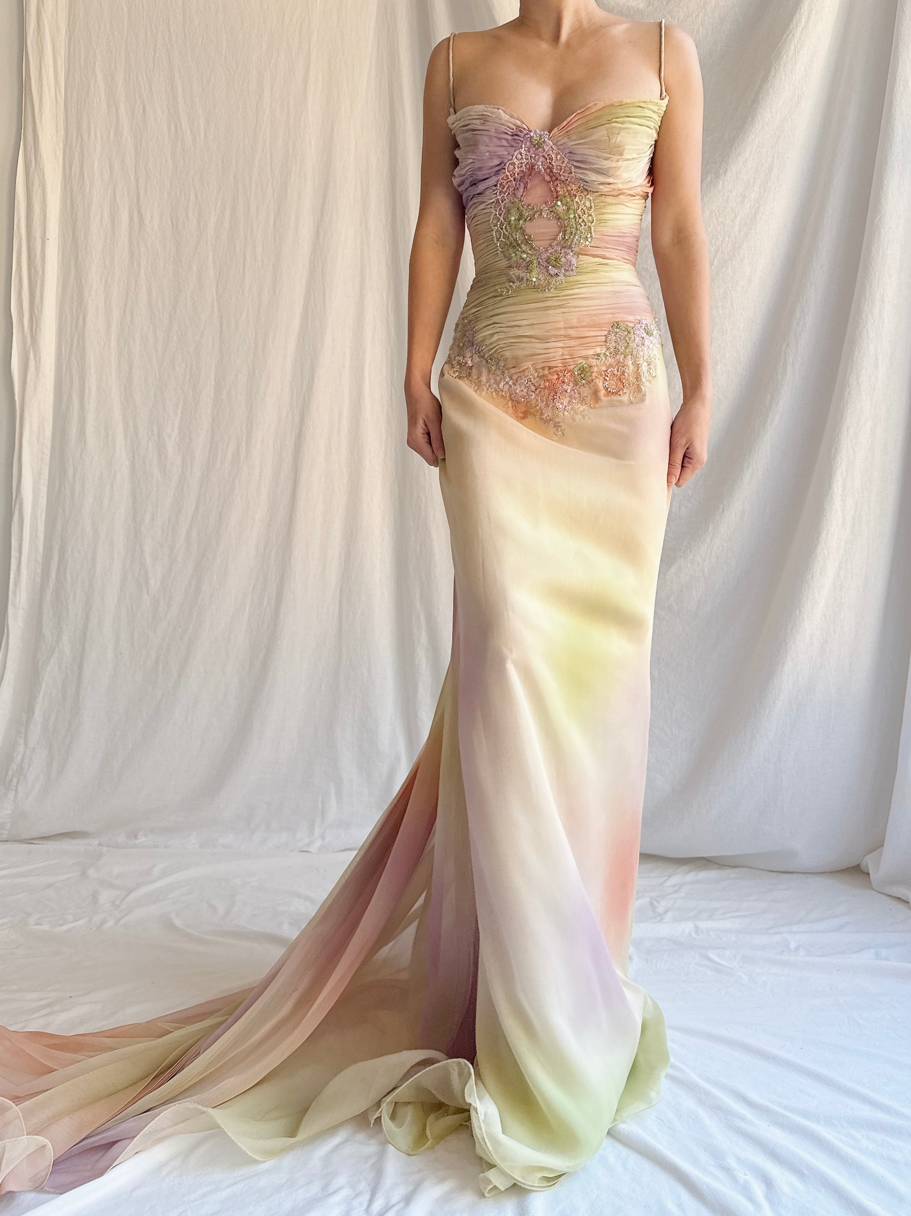 Vintage Couture Handbeaded Ombre Gown - S/M