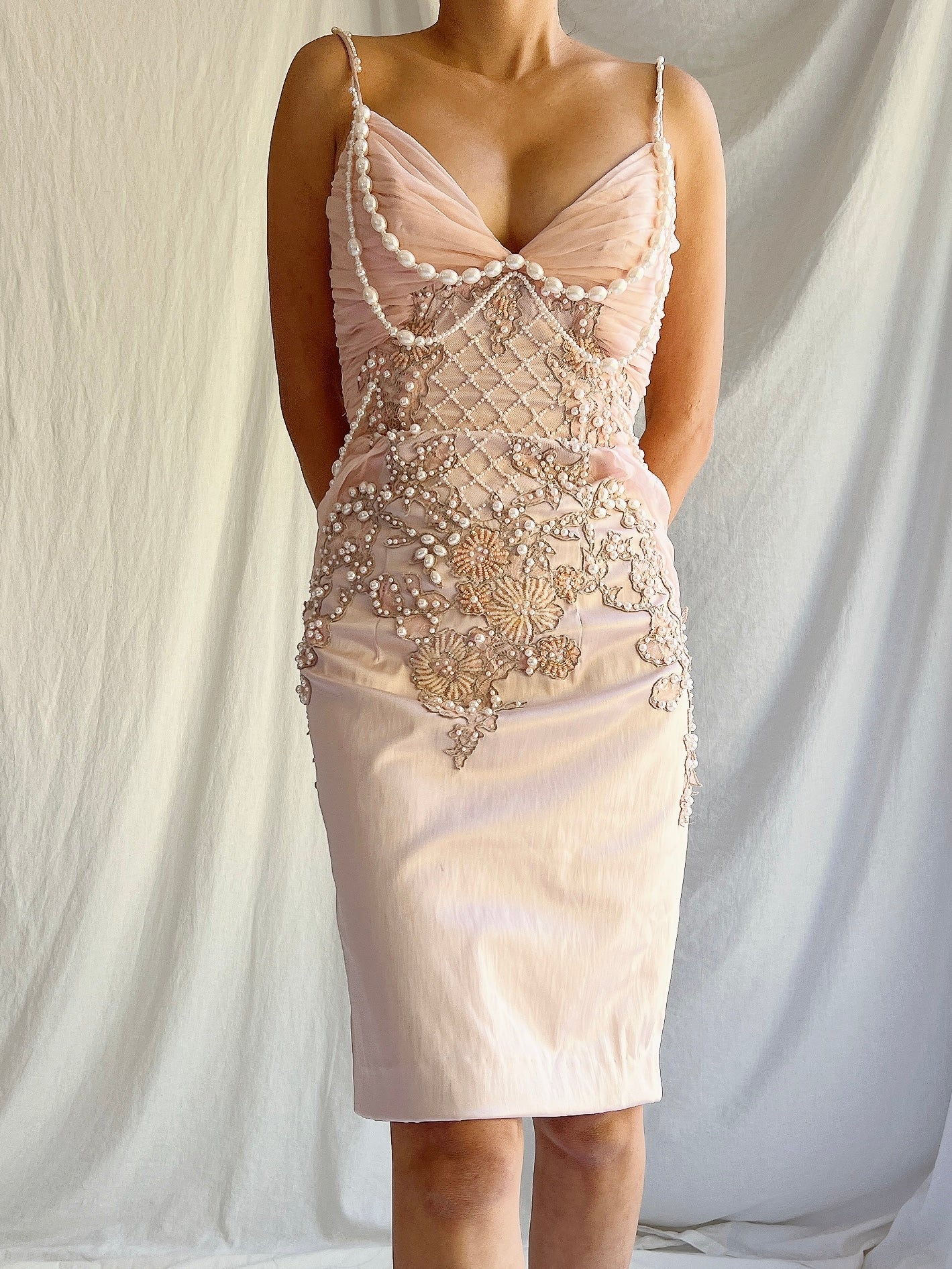 Vintage Pink Pearl Beaded Dress - S/4 Vintage Pink Pearl Beaded Dress - S/4