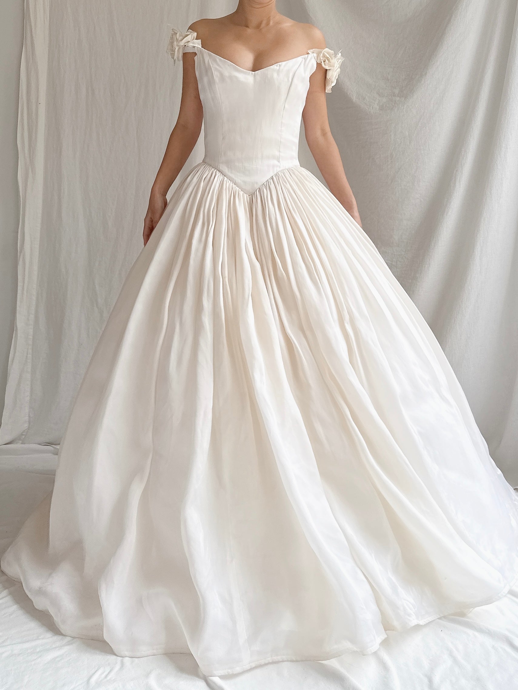 Vintage Silk Organza Off-the-Shoulder Gown - XS/2