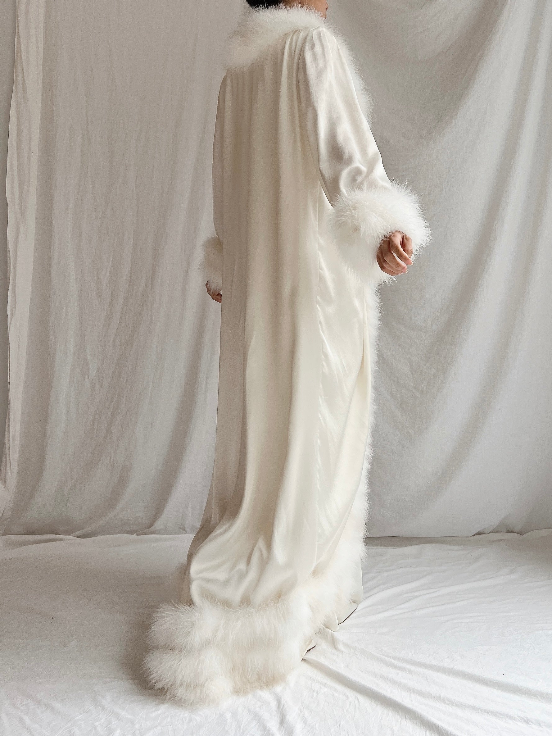 Vintage Claire Sandra Satin Marabou Dressing Gown - OSFM