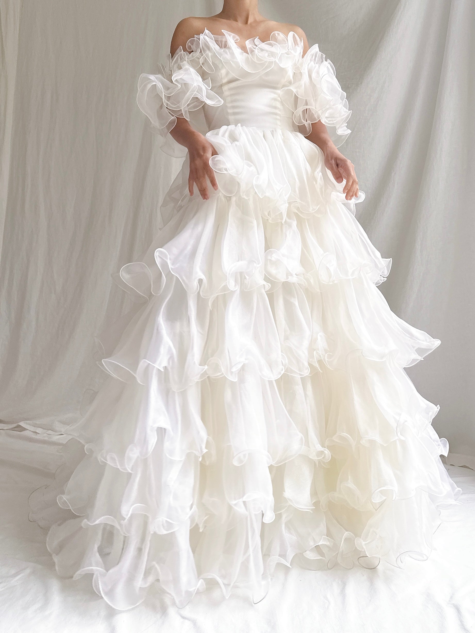 1980s Ruffle Voile Gown - XS