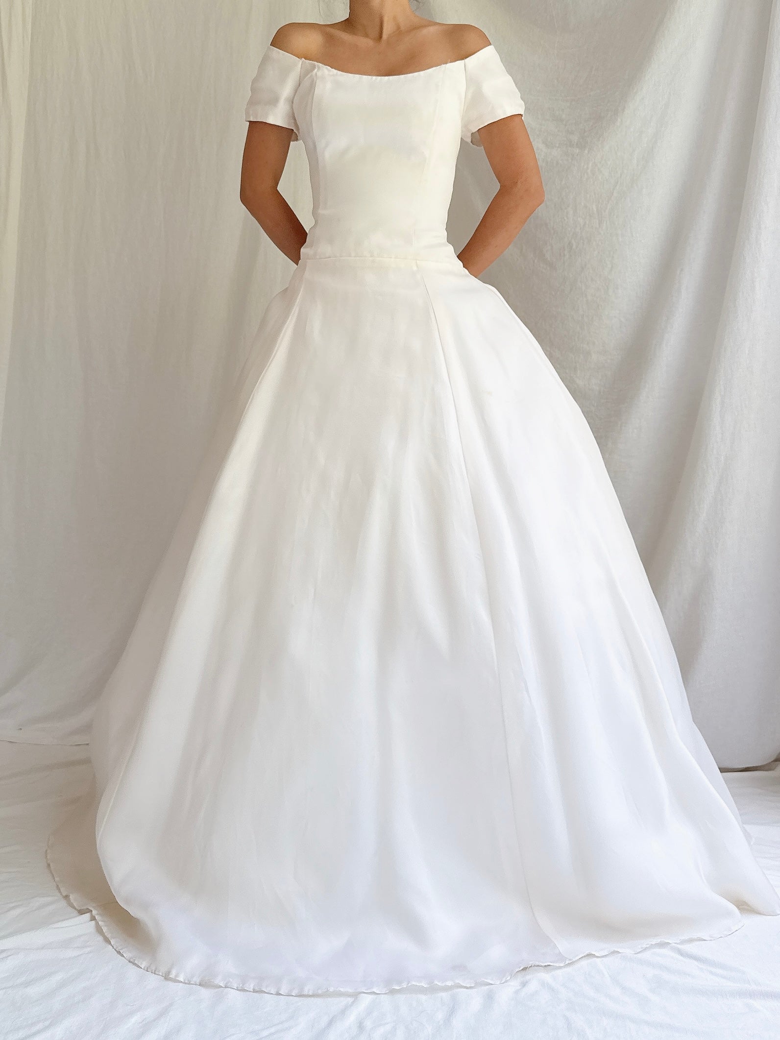 Vintage Silk Organza Boatneck Gown - S/6