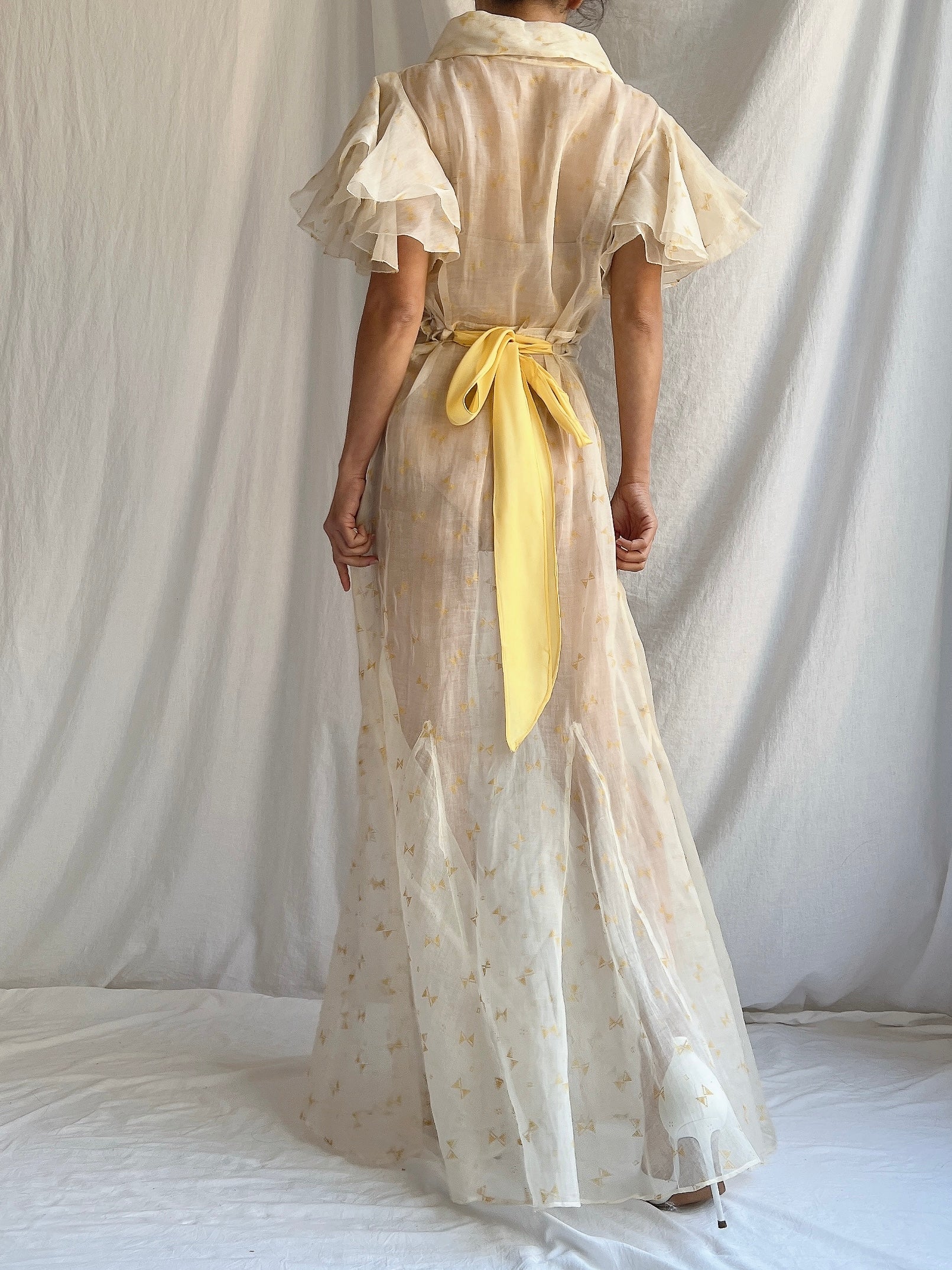 1930s Light Yellow Organdy Gown - XS