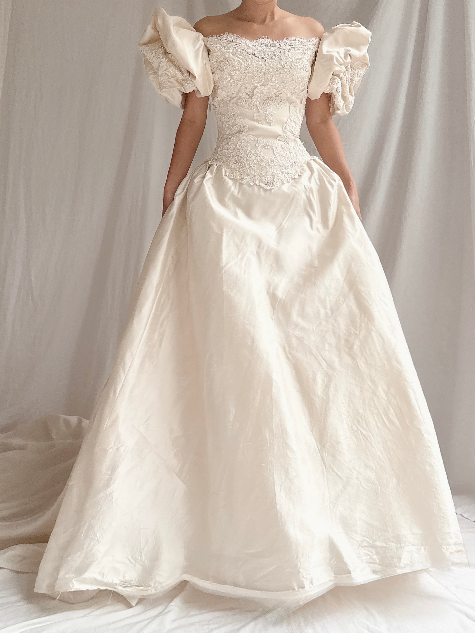 Vintage Silk Puff Sleeve Gown - S