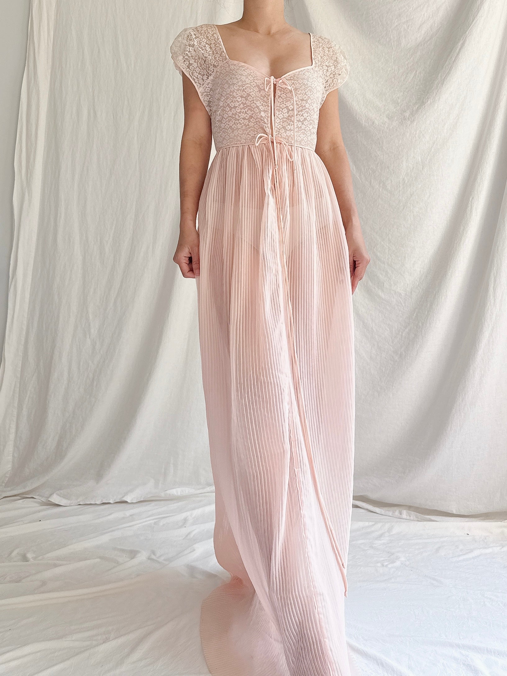 1950s Nylon Pleated Slip Dress - S