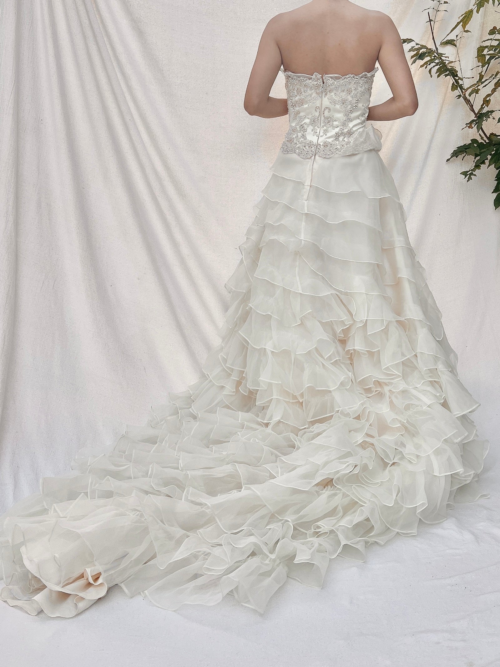 Vintage Beaded Ruffle Organza Gown - M/10