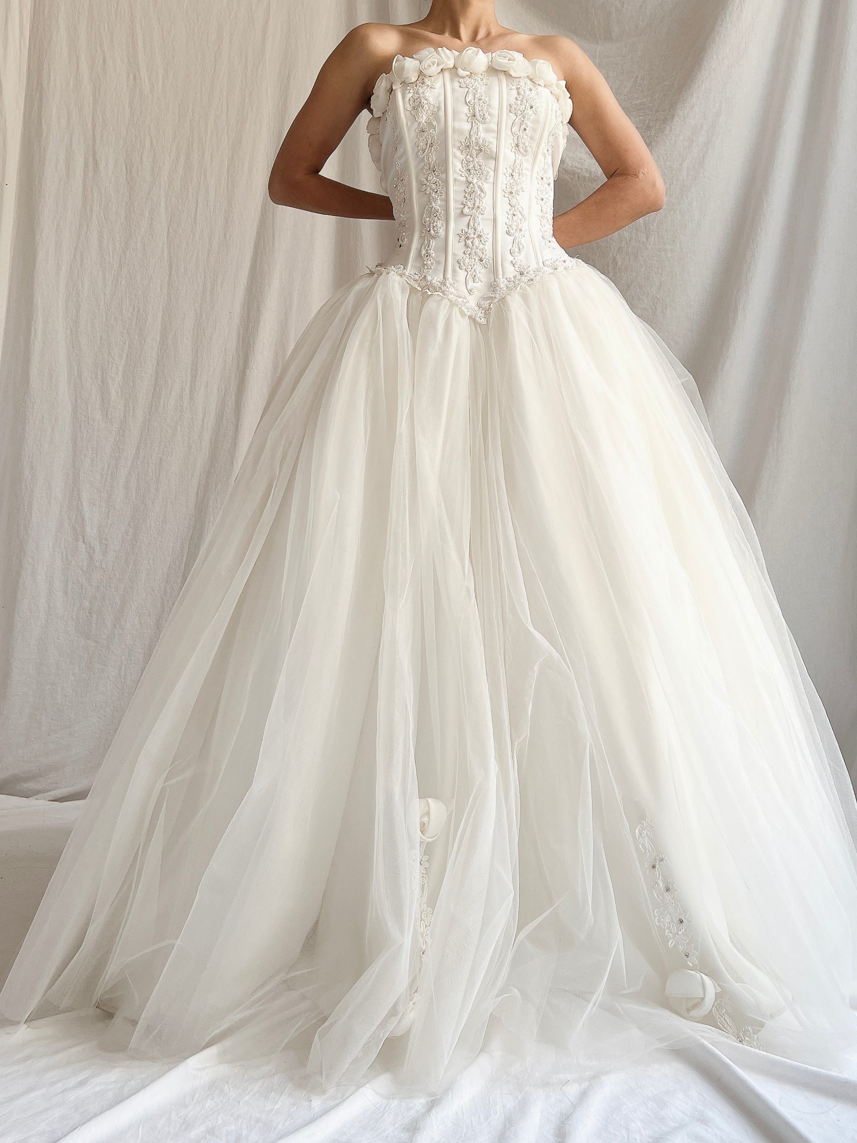 Vintage Strapless Tulle Gown - S