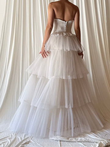 1950s Pleated Tiered Tulle Gown with Bustier - XS