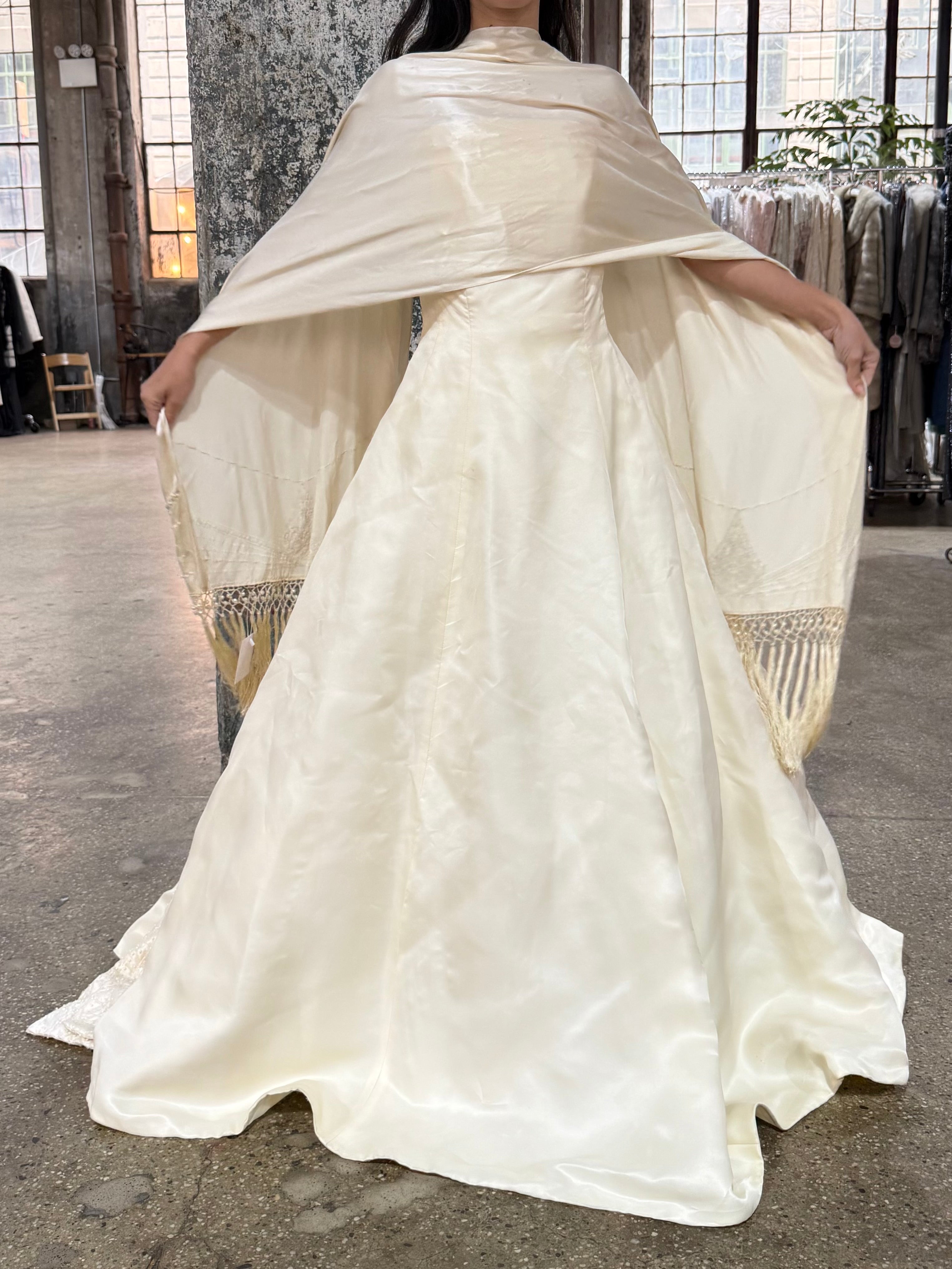 Vintage Silk Organza Gown with Scarf - S