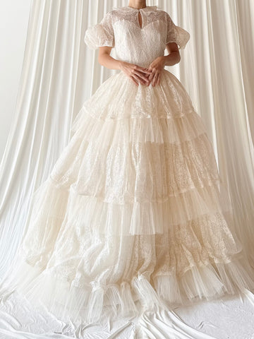 1950s Lace and Tulle Gown - S