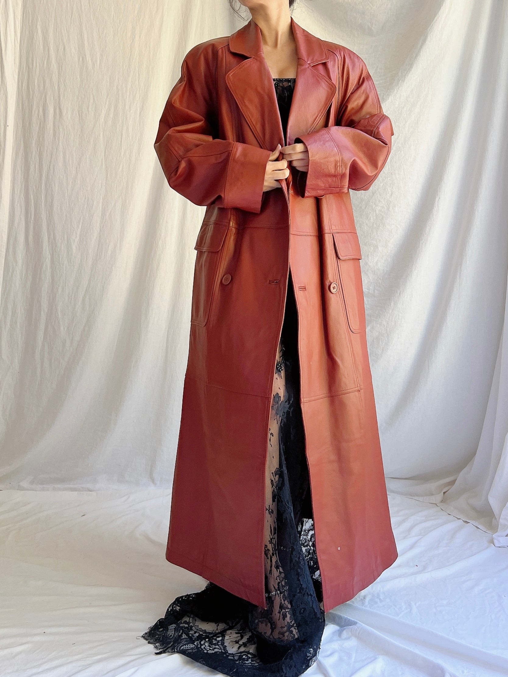 Vintage Burnt Sienna Leather Coat - M