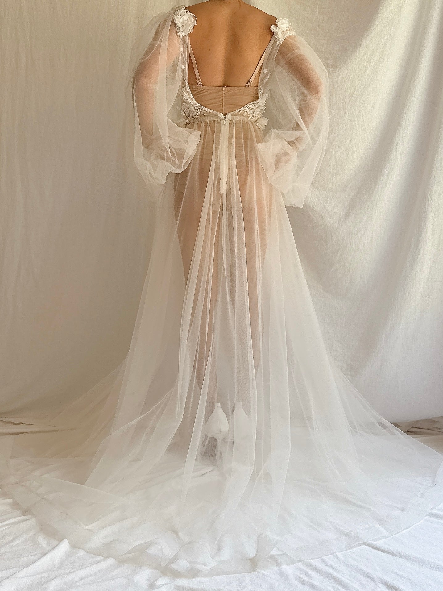 GOSSAMER Sheer Puff Sleeves Gown - S