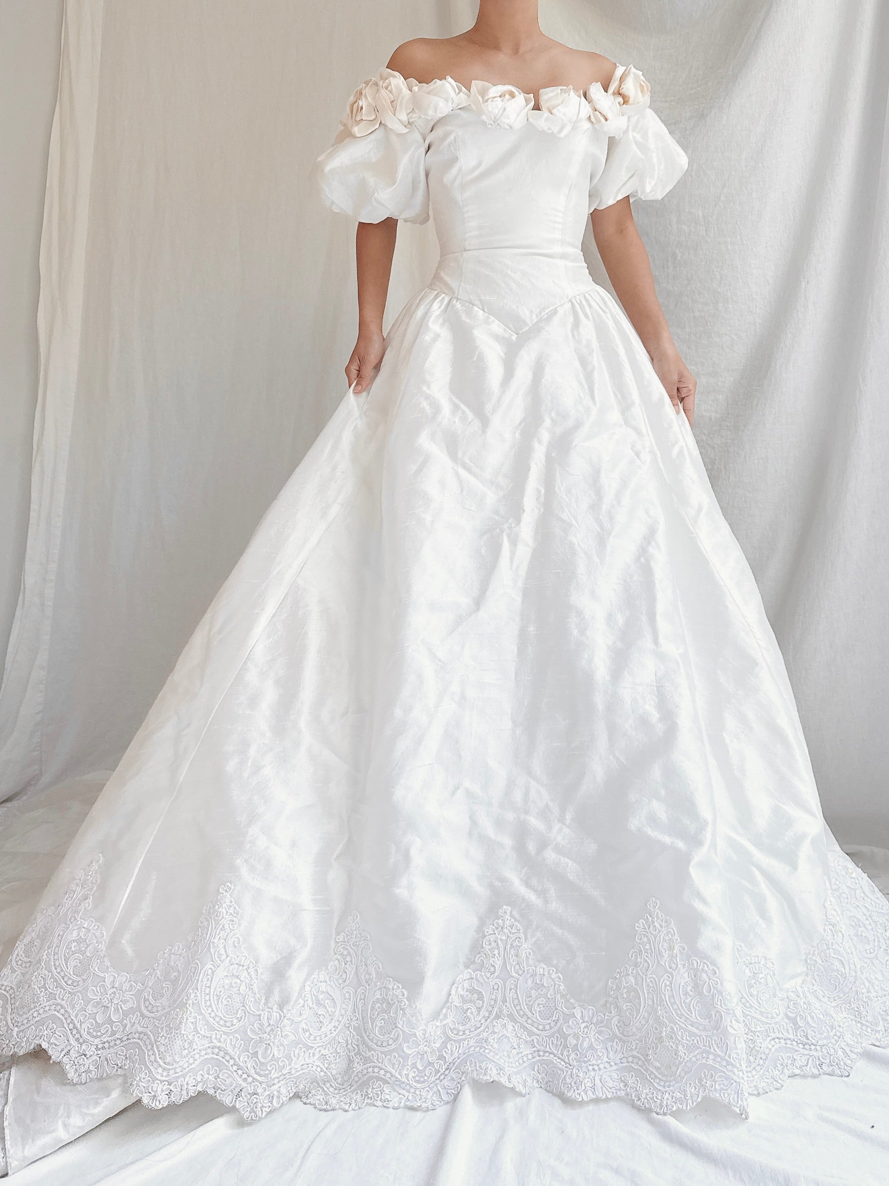 Vintage Raw Silk Off-the-Shoulder Gown - S