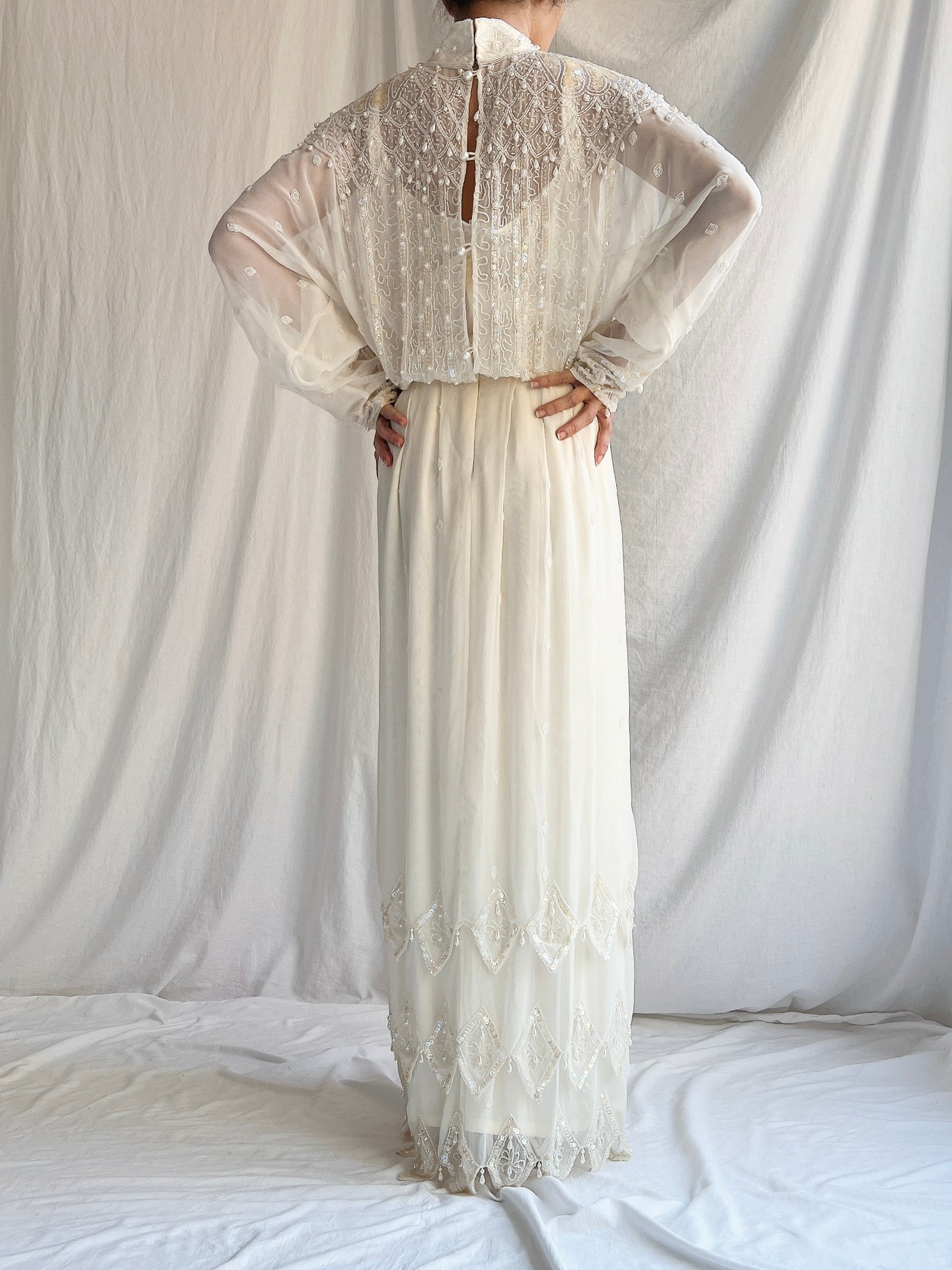 Vintage Chiffon Dolman Sleeves Gown - M