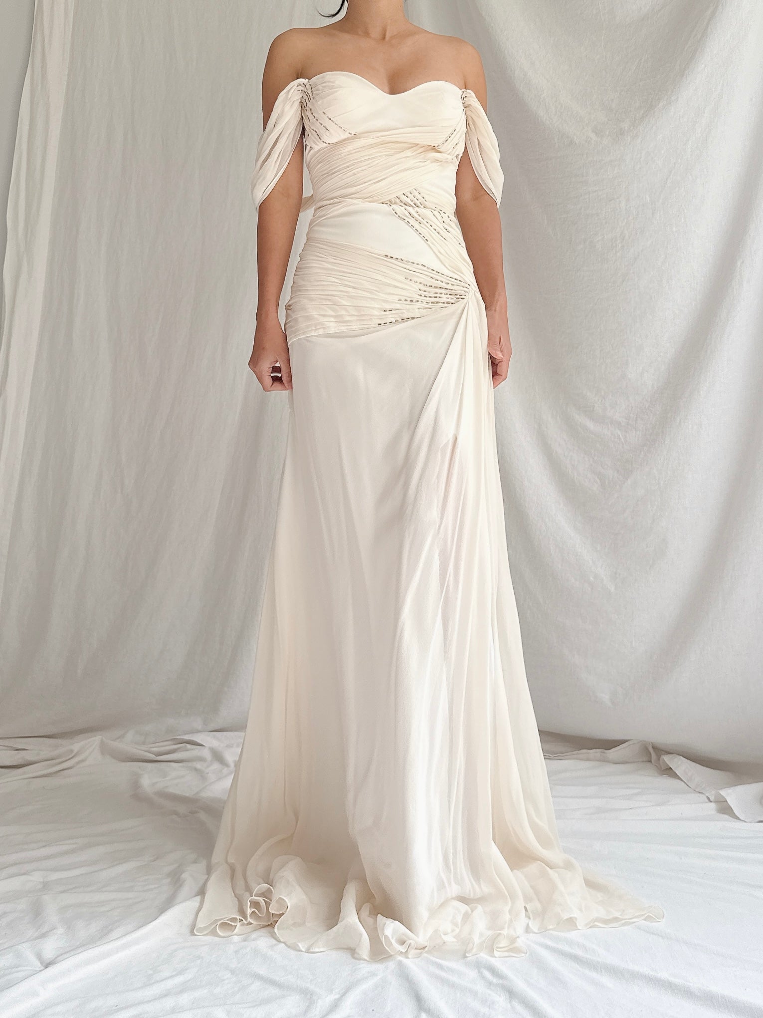 Vintage Silk Draped Shoulder Dress - M/L